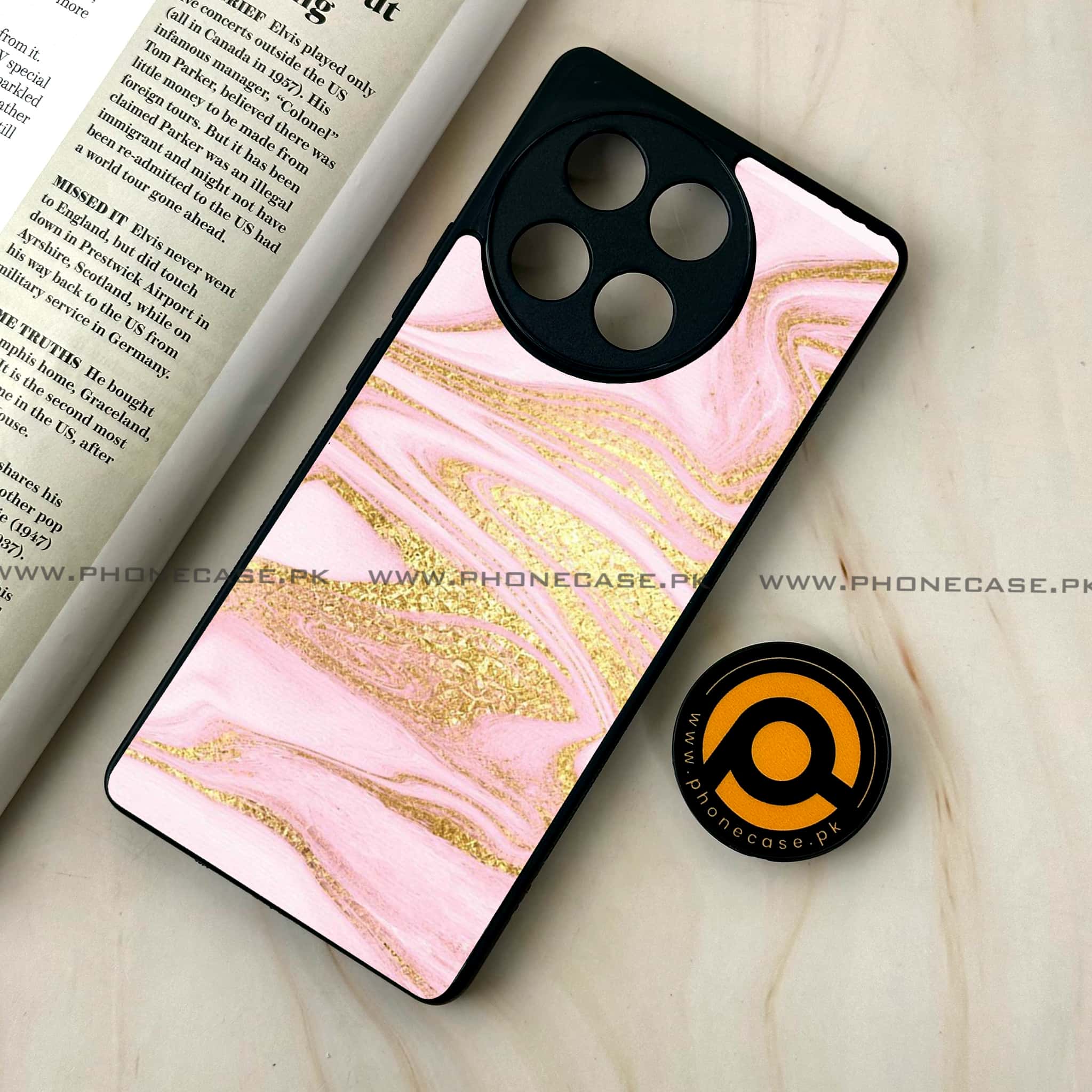 Tecno Camon 30s - Pink Marble Series - Premium Metal Printed soft Bumper shock Proof Case