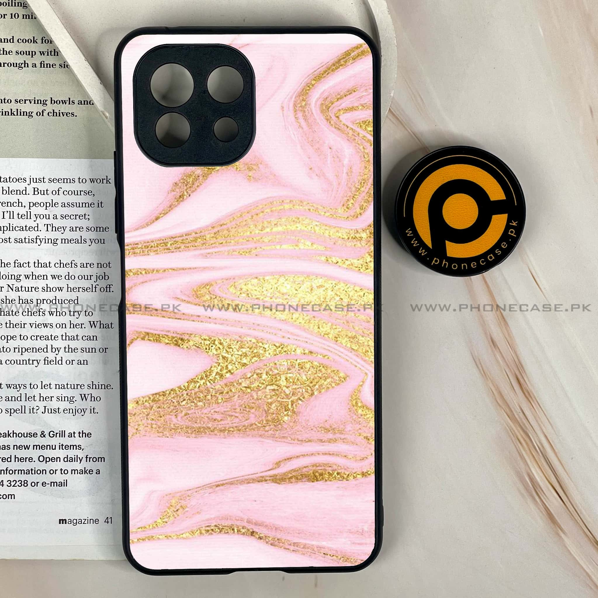 Mi 11 Lite - Pink Marble Series - Premium Printed Glass soft Bumper shock Proof Case