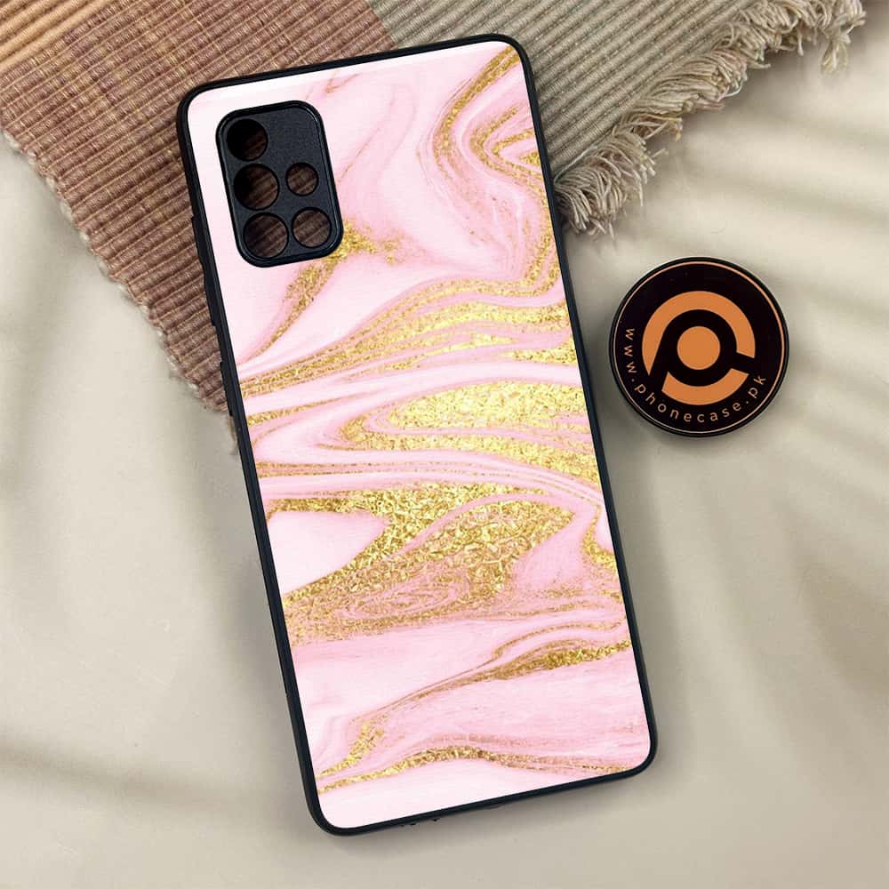 Samsung Galaxy A71 - Pink Marble Series - Premium Metal Printed soft Bumper shock Proof Case