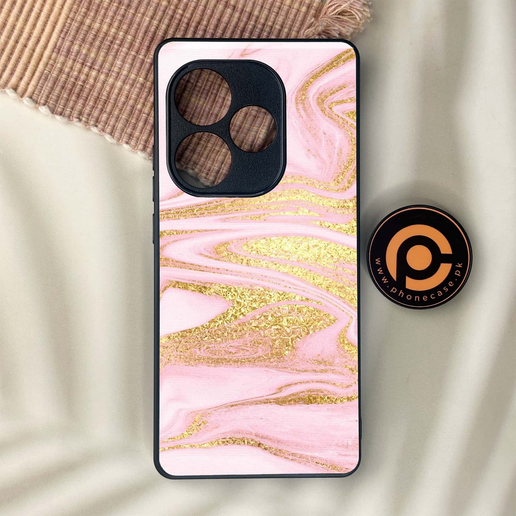 Realme GT 6 - Pink Marble Series - Premium Metal Printed soft Bumper shock Proof Case