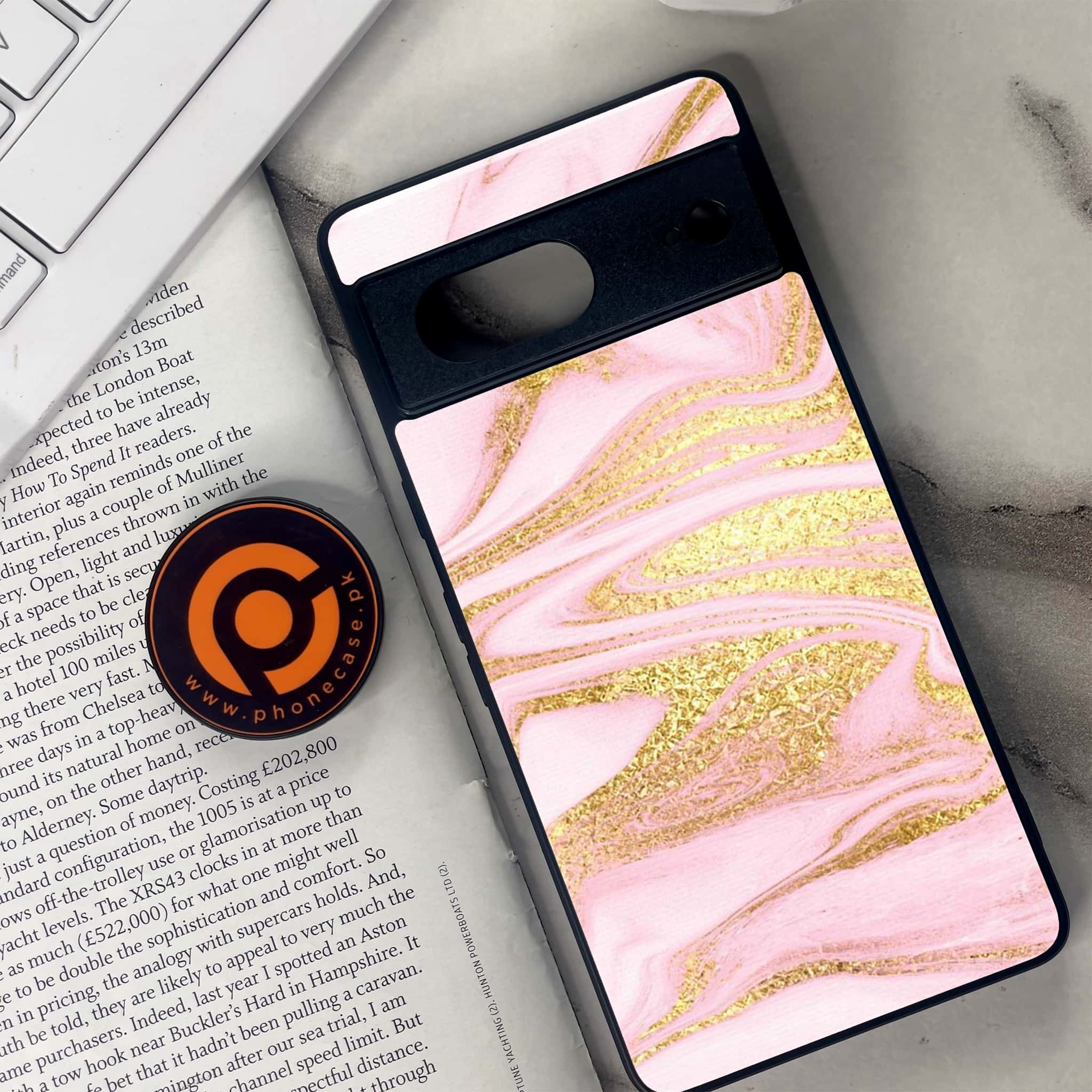 Google Pixel 7 - Pink Marble Series - Premium Metal Printed soft Bumper Shock Proof Case