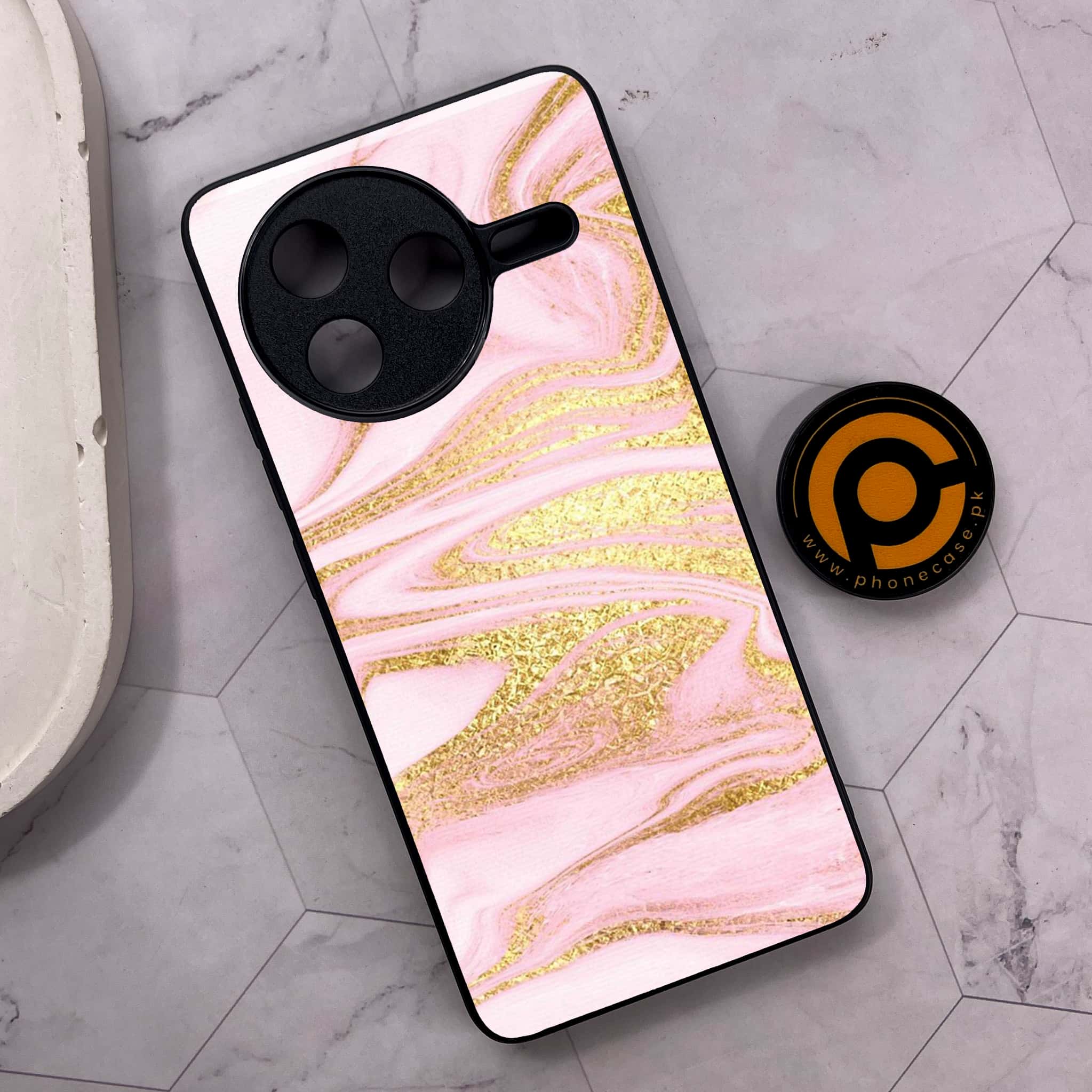 Xiaomi Poco F7 Pro 5G - Pink Marble Series - Premium Metal Printed soft Bumper shock Proof Case