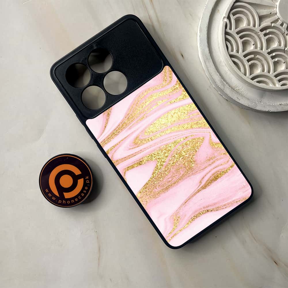 Xiaomi Poco F6 Pro - Pink Marble Series - Premium Metal Printed soft Bumper shock Proof Case