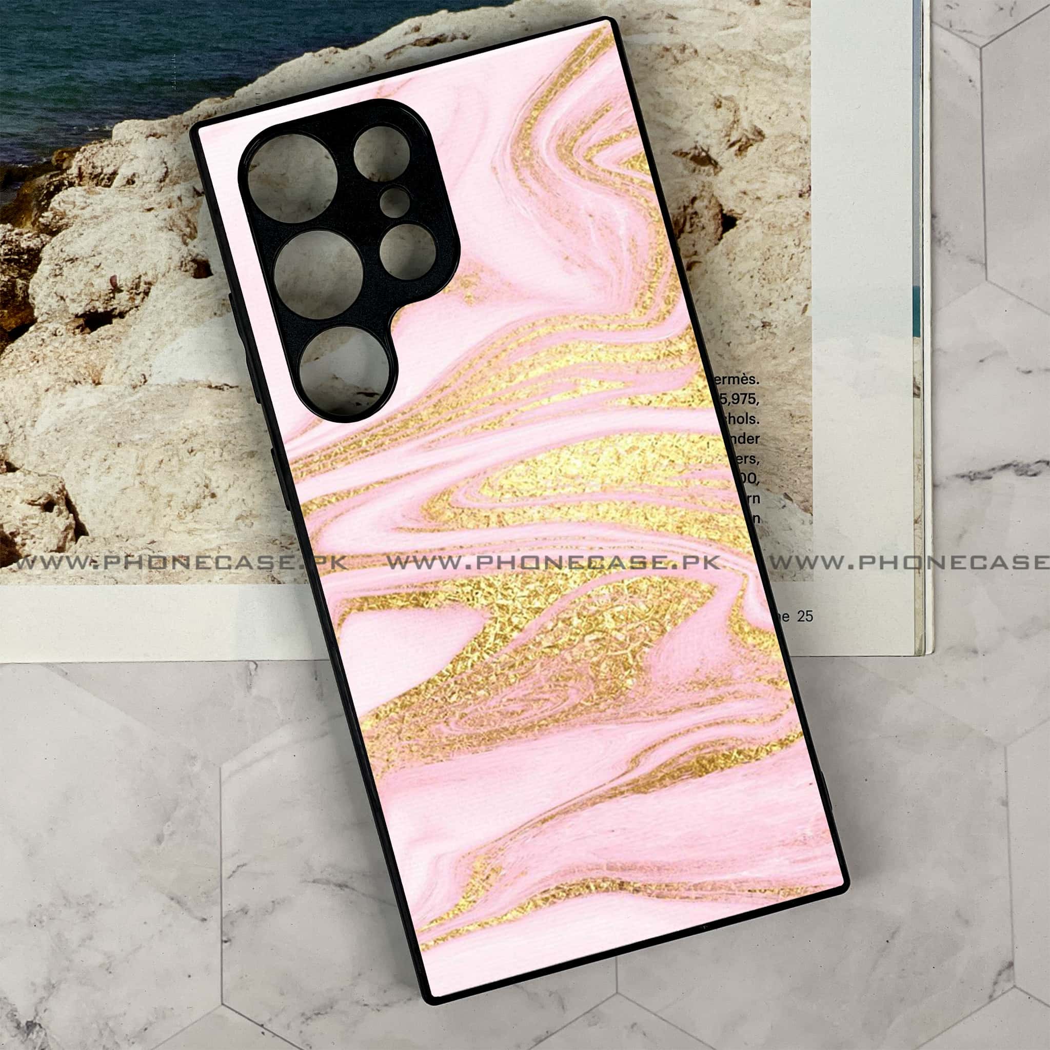 Samsung Galaxy S24 Ultra - Pink Marble Series - Premium Metal Printed soft Bumper shock Proof Case