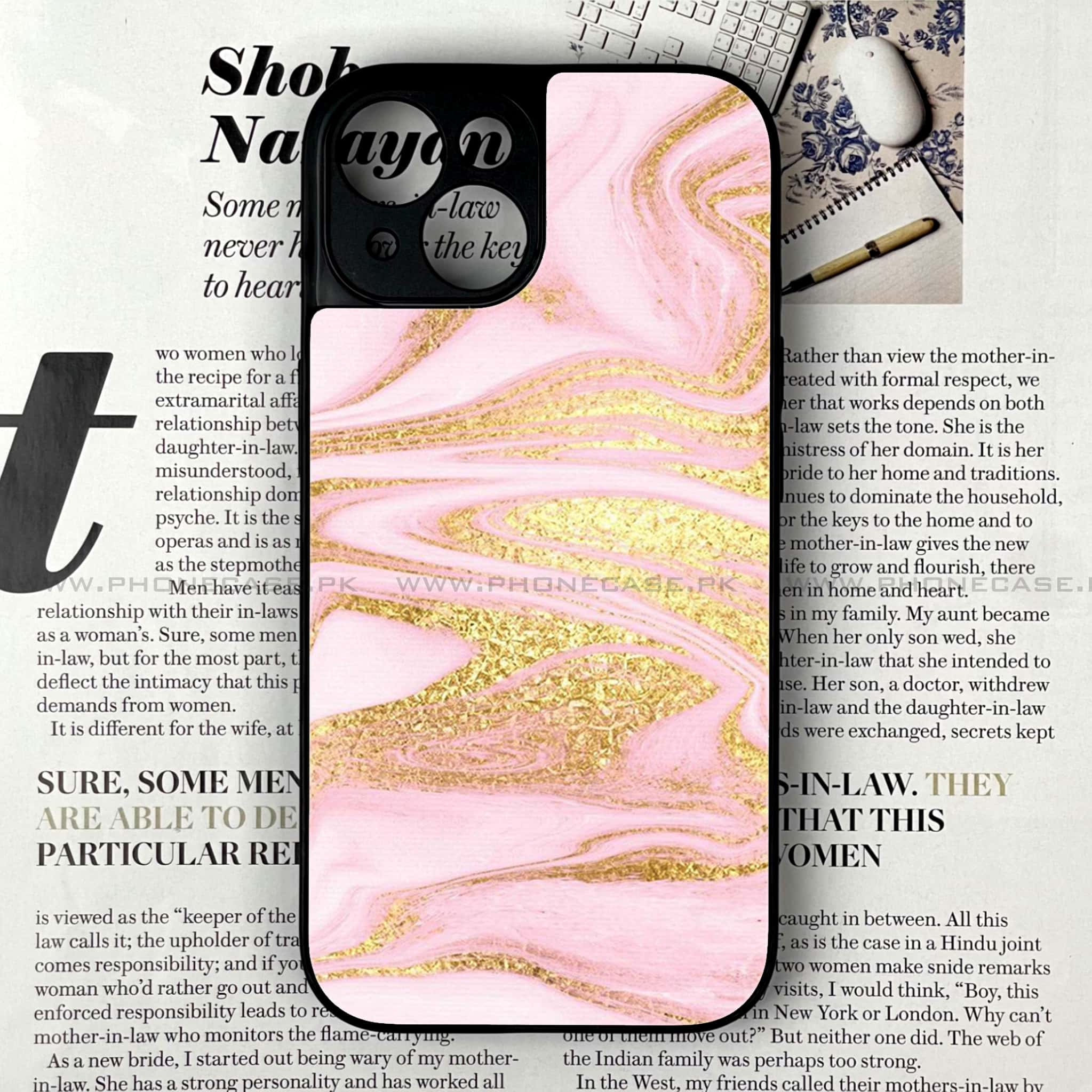 iPhone 15 -  Pink Marble Series - Premium Printed Glass soft Bumper shock Proof Case