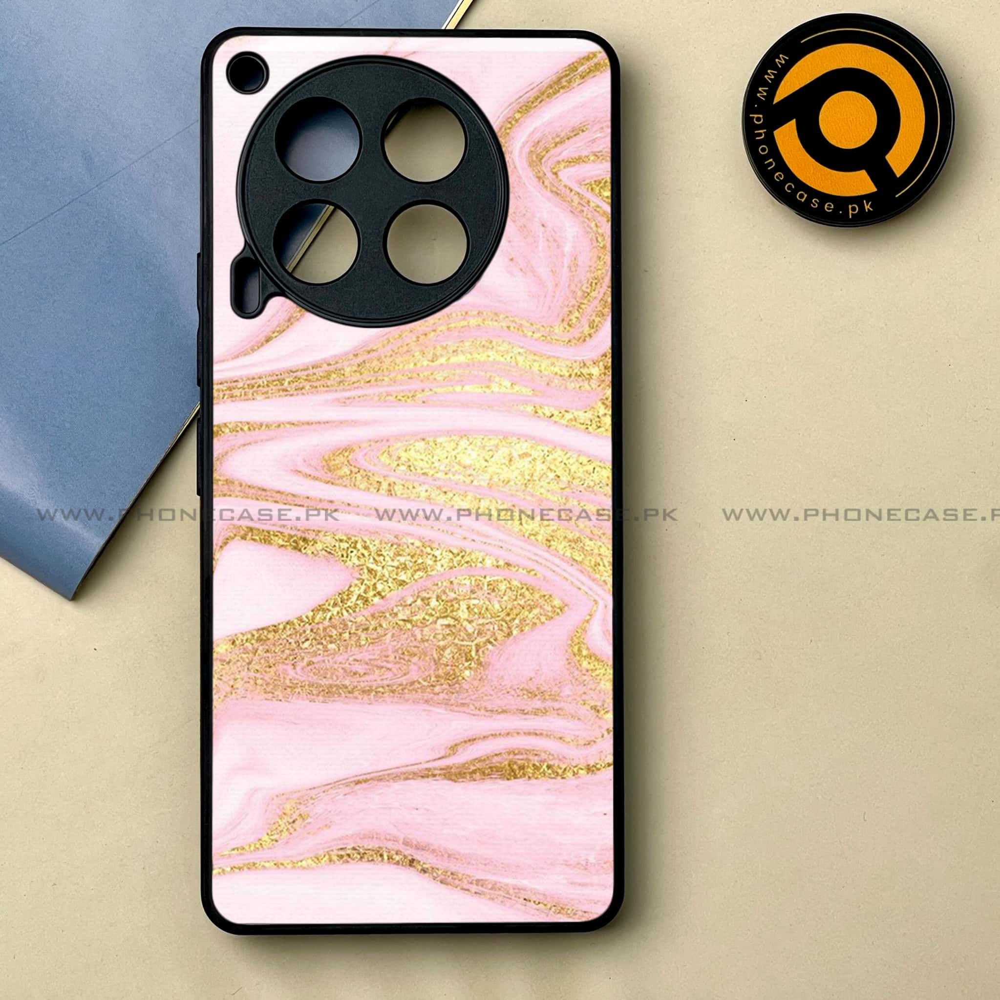 Tecno Camon 30 - Pink Marble Series -  Premium Printed Metal soft Bumper shock Proof Case