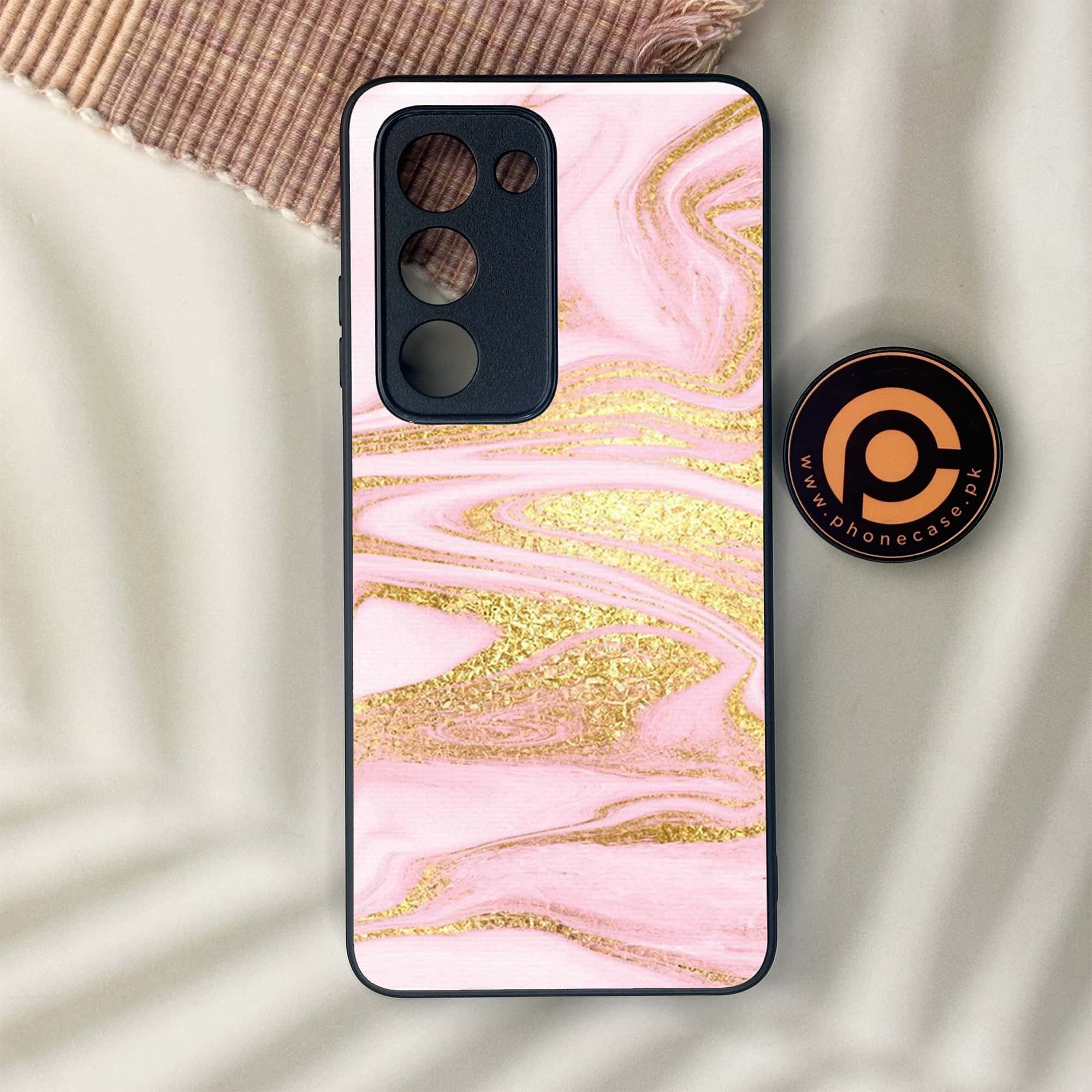 Oppo A5 2025 - Pink Marble Series - Premium Metal Printed soft Bumper shock Proof Case