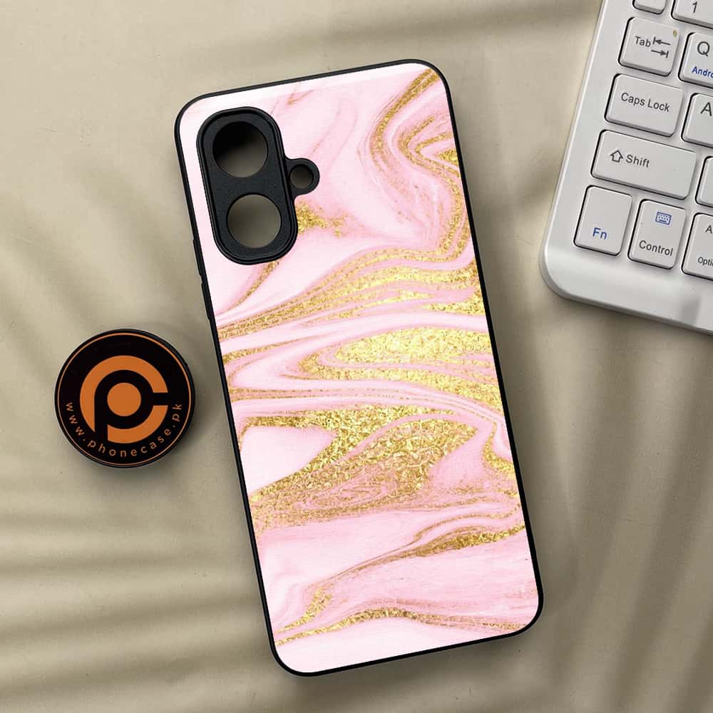 Tecno Pop 10 - Pink Marble Series - Premium Metal Printed soft Bumper Shock Proof Case