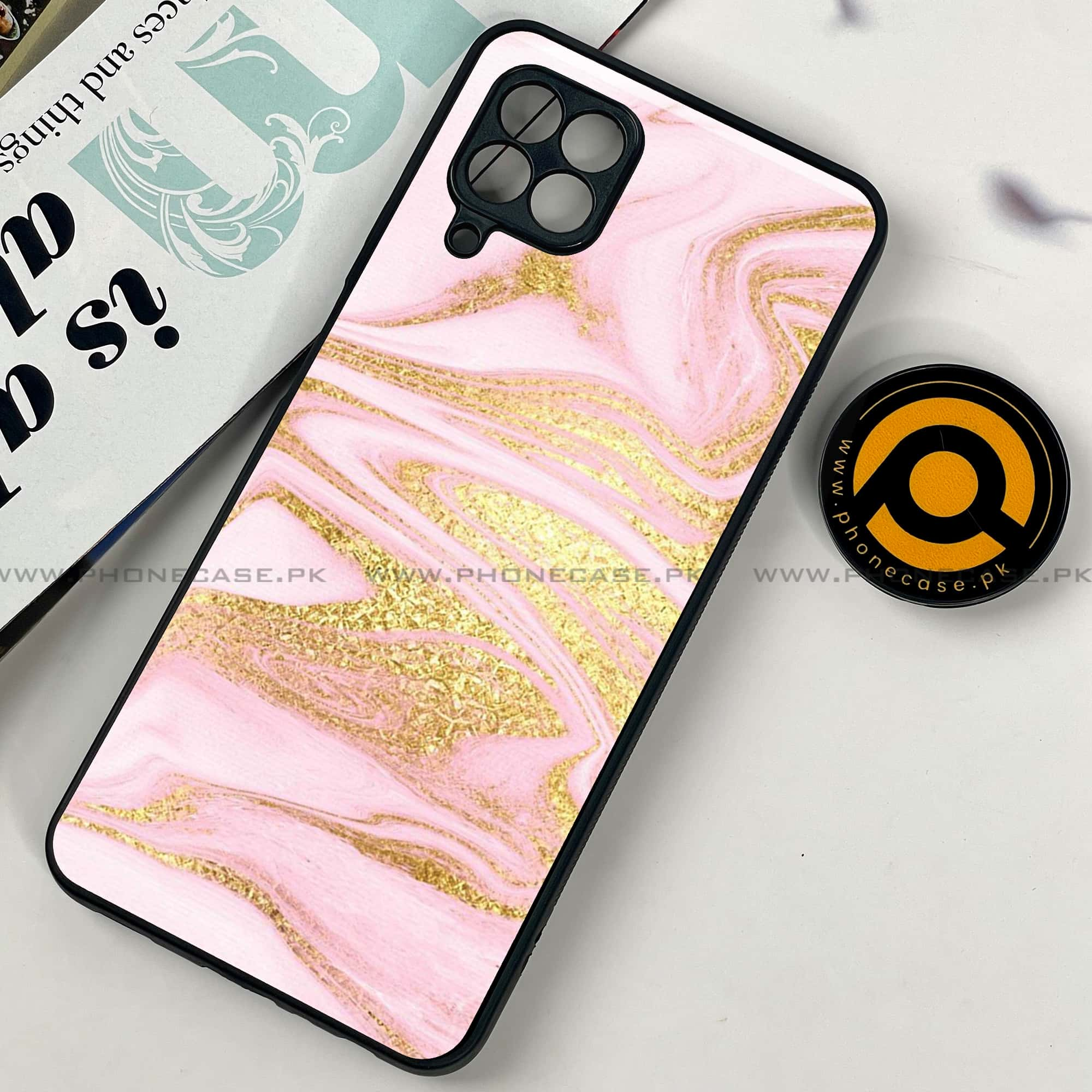 Samsung Galaxy A22 - Pink Marble Series - Premium Printed Glass soft Bumper shock Proof Case