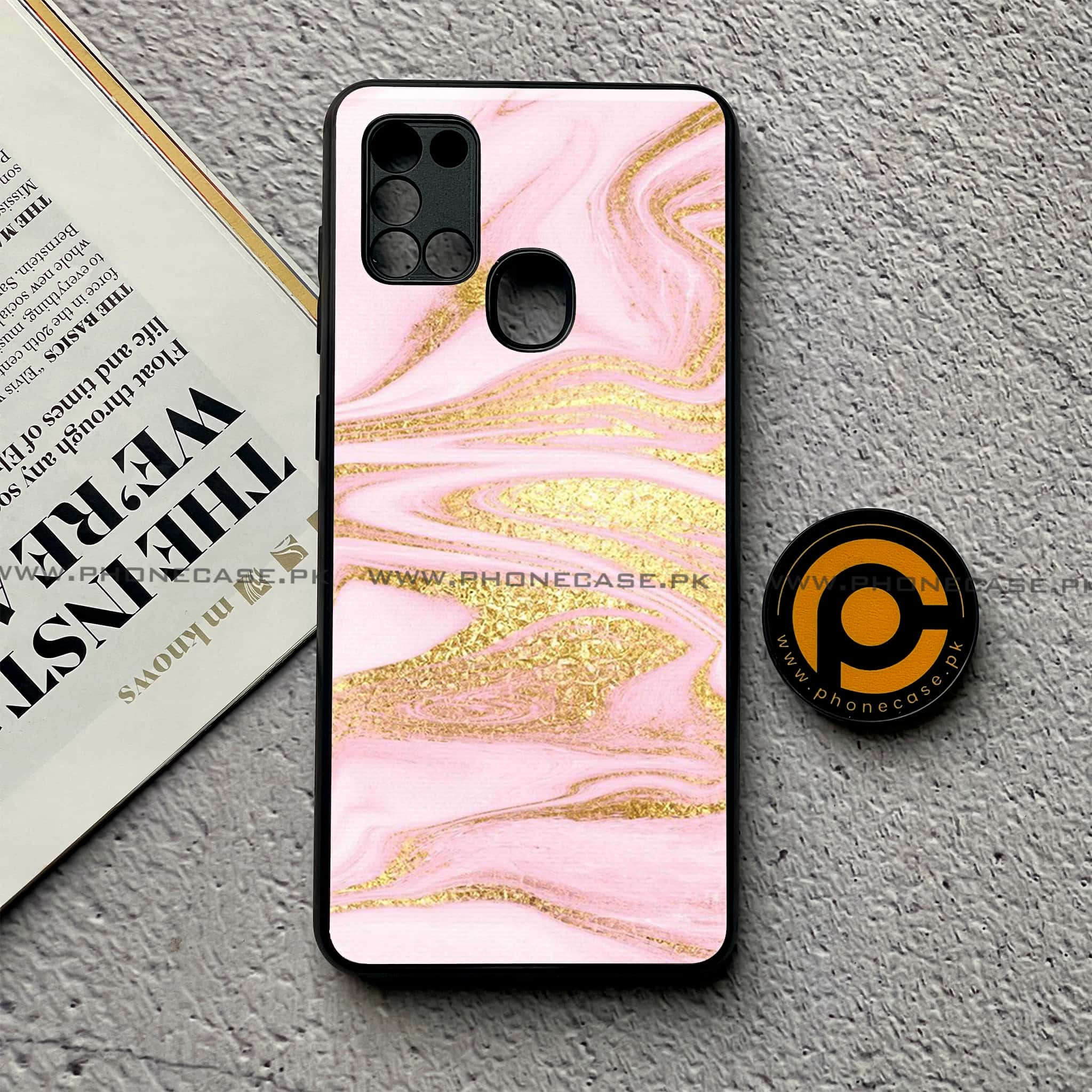 Samsung Galaxy A21s - Pink Marble Series - Premium Printed Glass soft Bumper shock Proof Case