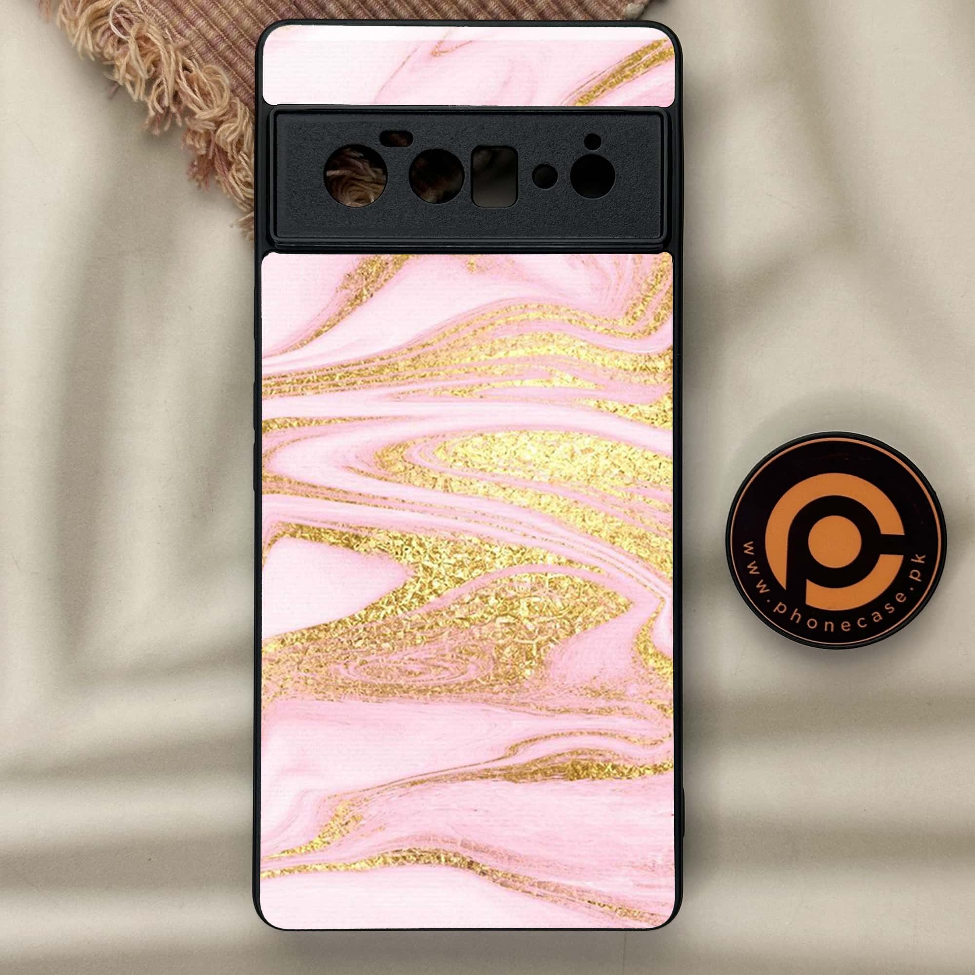 Google Pixel 6A - Pink Marble Series - Premium Metal Printed soft Bumper Shock Proof Case