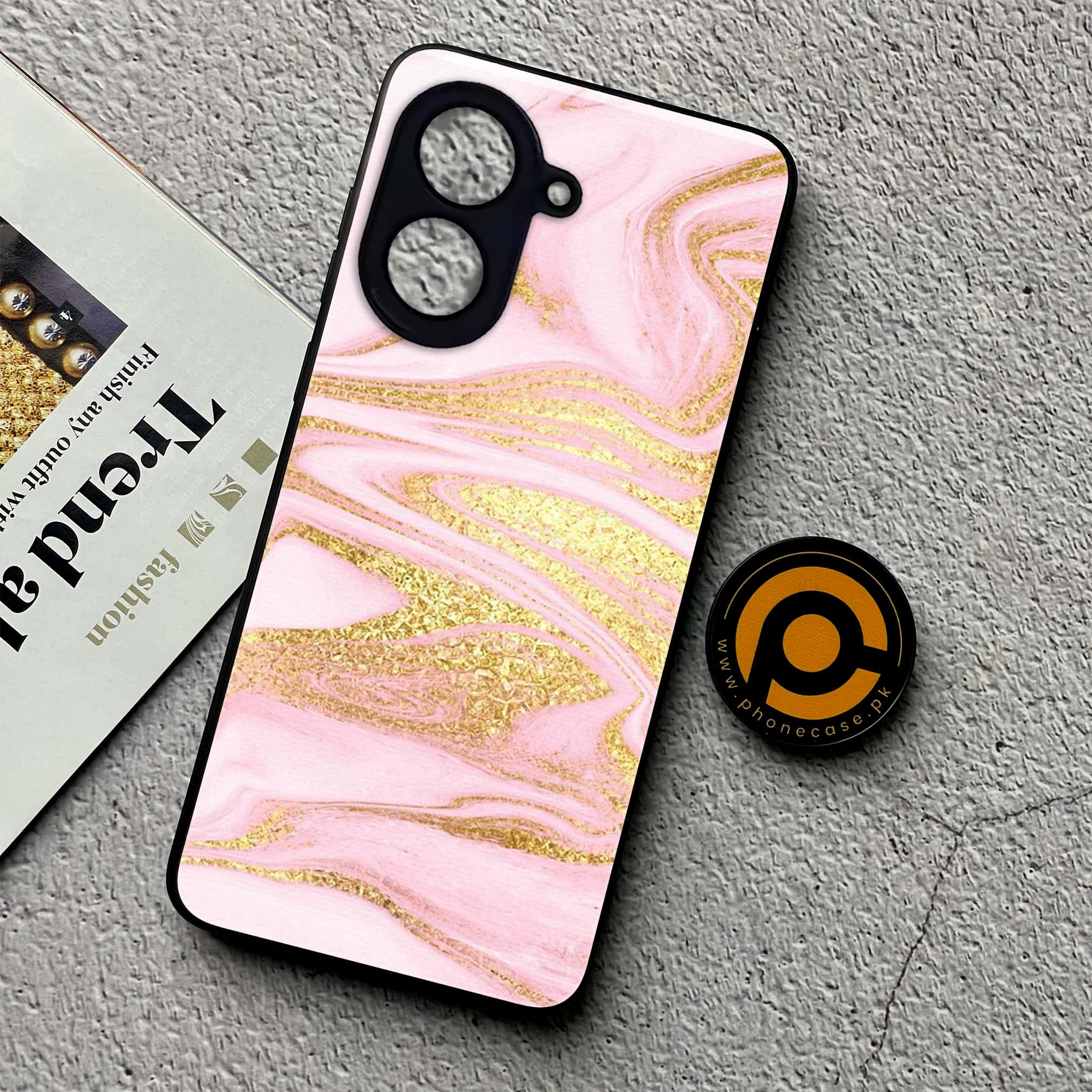Xiaomi Redmi A5 - Pink Marble Series - Premium Metal Printed soft Bumper shock Proof Case