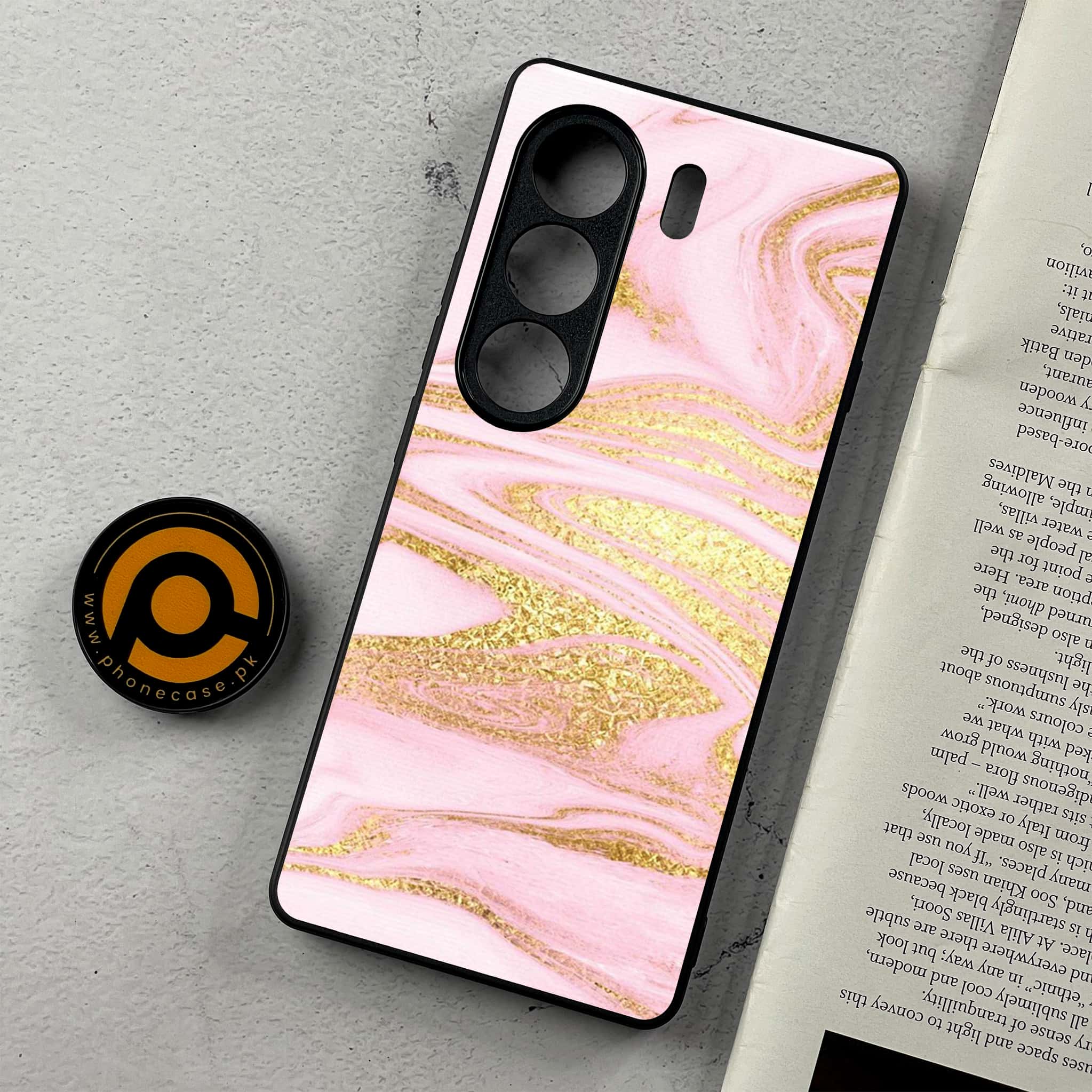Tecno Camon 40 Pro - Pink Marble Series - Premium Metal Printed Soft Bumper Shockproof Case