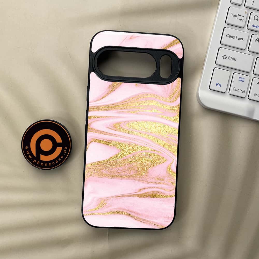 Google Pixel 10  - Pink Marble Series - Premium Metal Printed soft Bumper Shockof Case