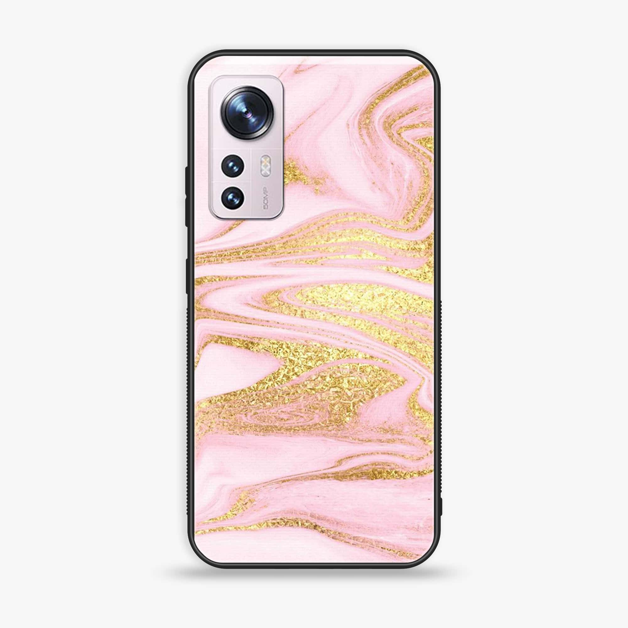 Xiaomi 12X Pink Marble Series  Premium Printed Glass soft Bumper shock Proof Case