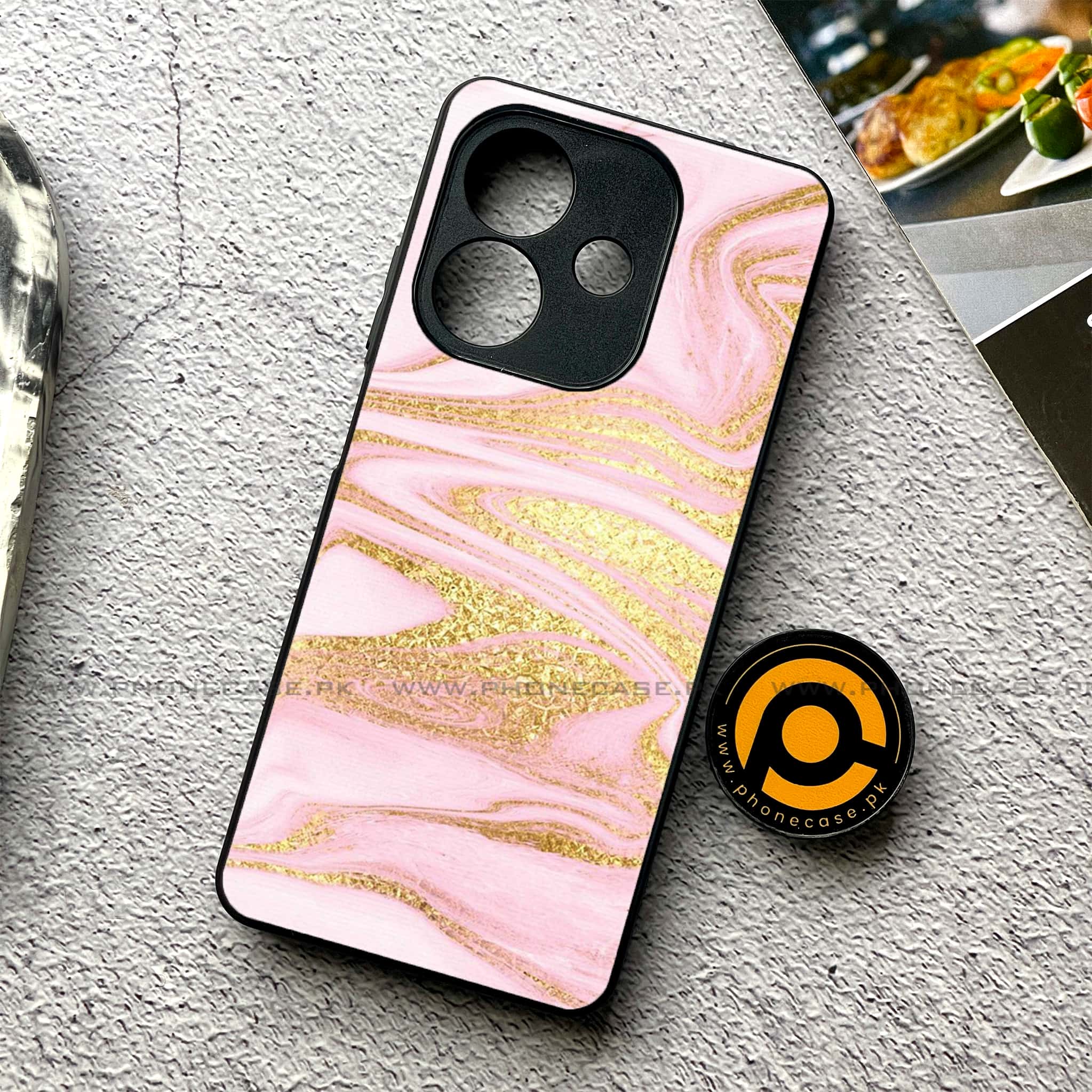 Oppo A5i - Pink Marble Series - Premium Metal Printed soft Bumper shock Proof Case