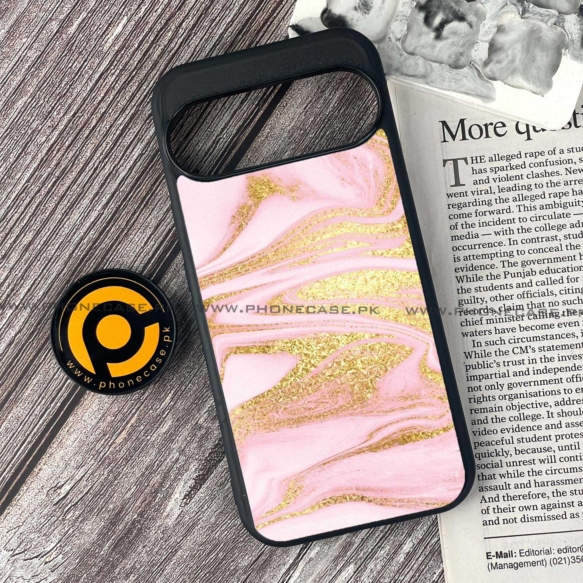 Google Pixel 9 - Pink Marble Series - Premium Printed Glass soft Bumper shock Proof Case