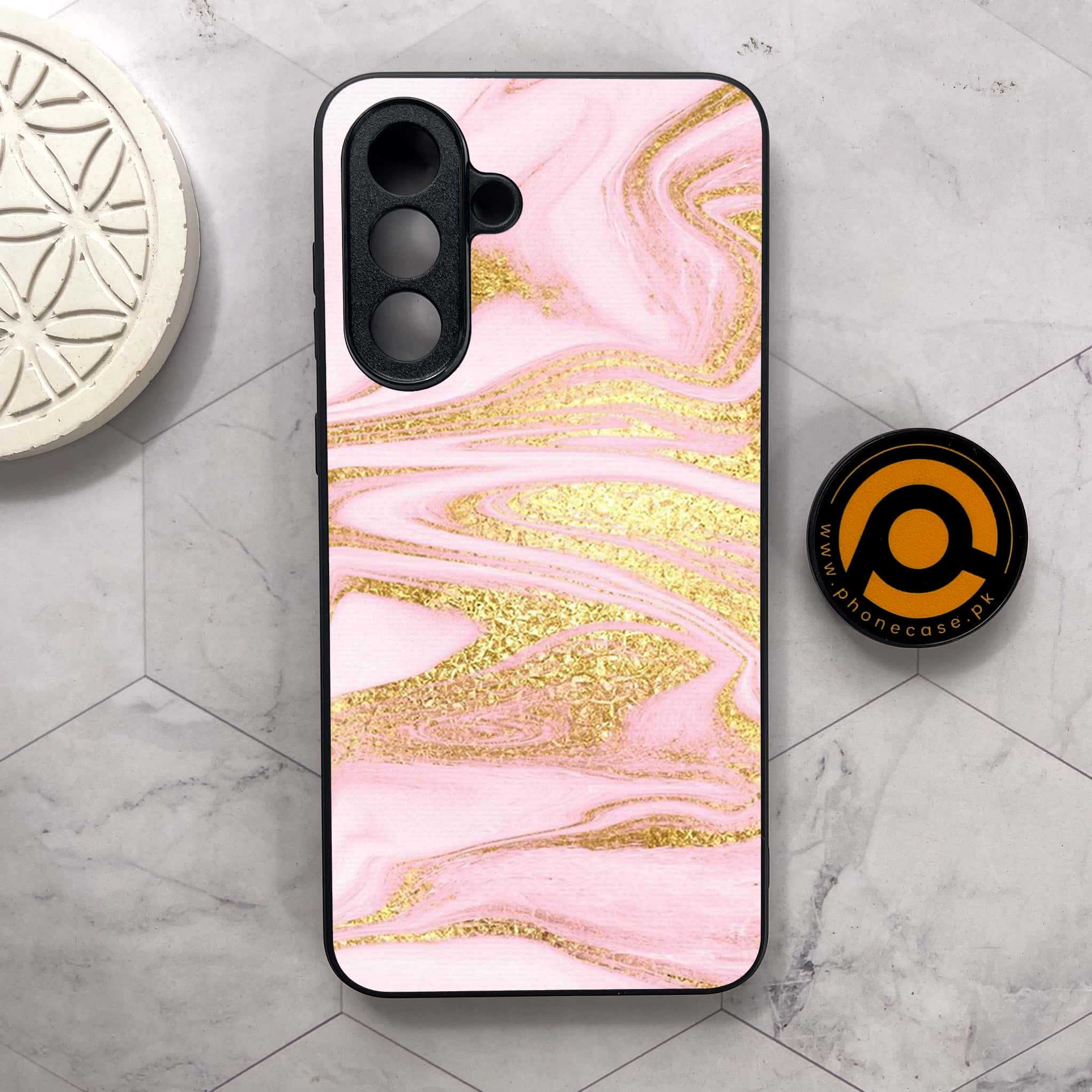 Samsung Galaxy A36 5G - Pink Marble Series - Premium Metal Printed soft Bumper shock Proof Case