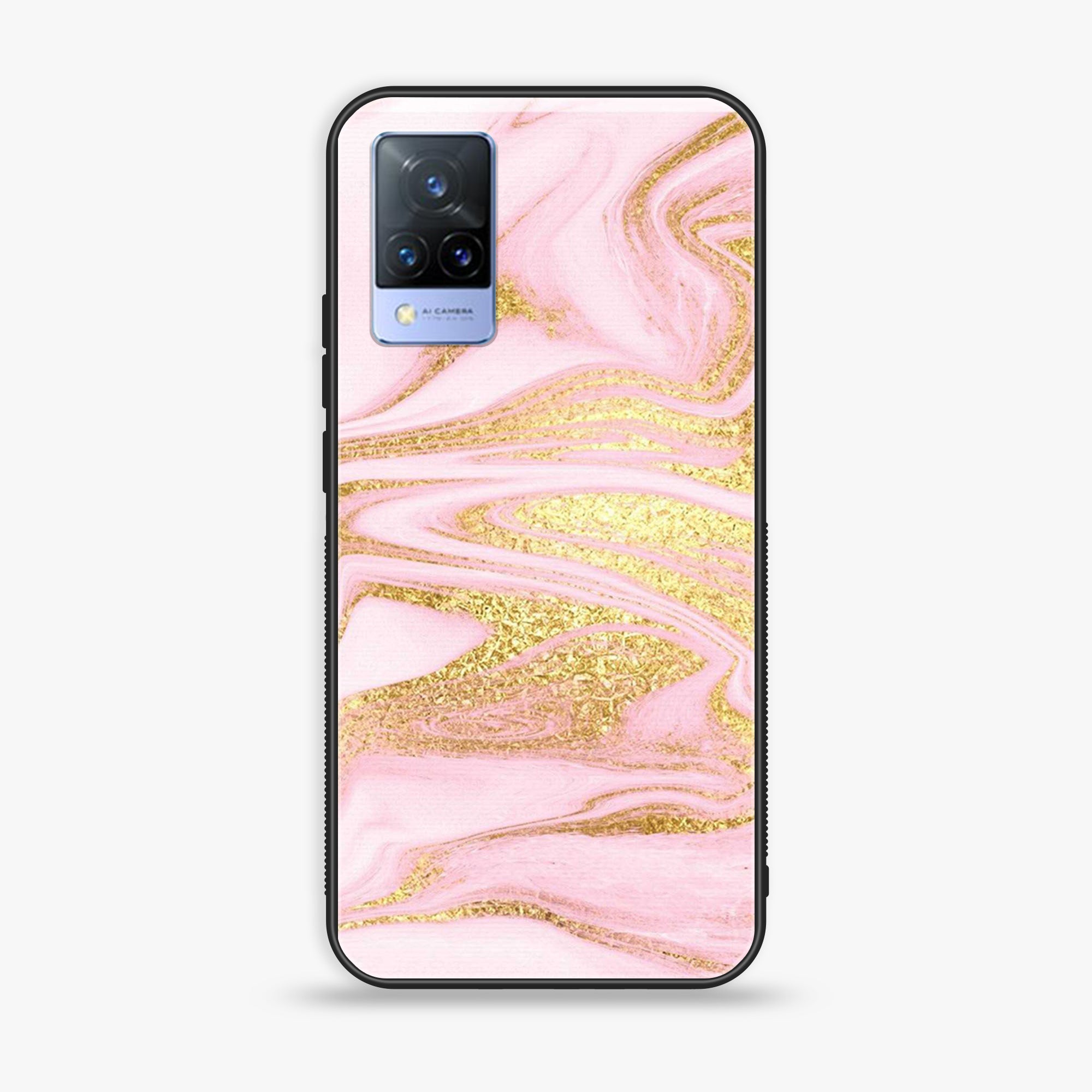 Vivo V21 - Pink Marble Series - Premium Printed Glass soft Bumper shock Proof Case