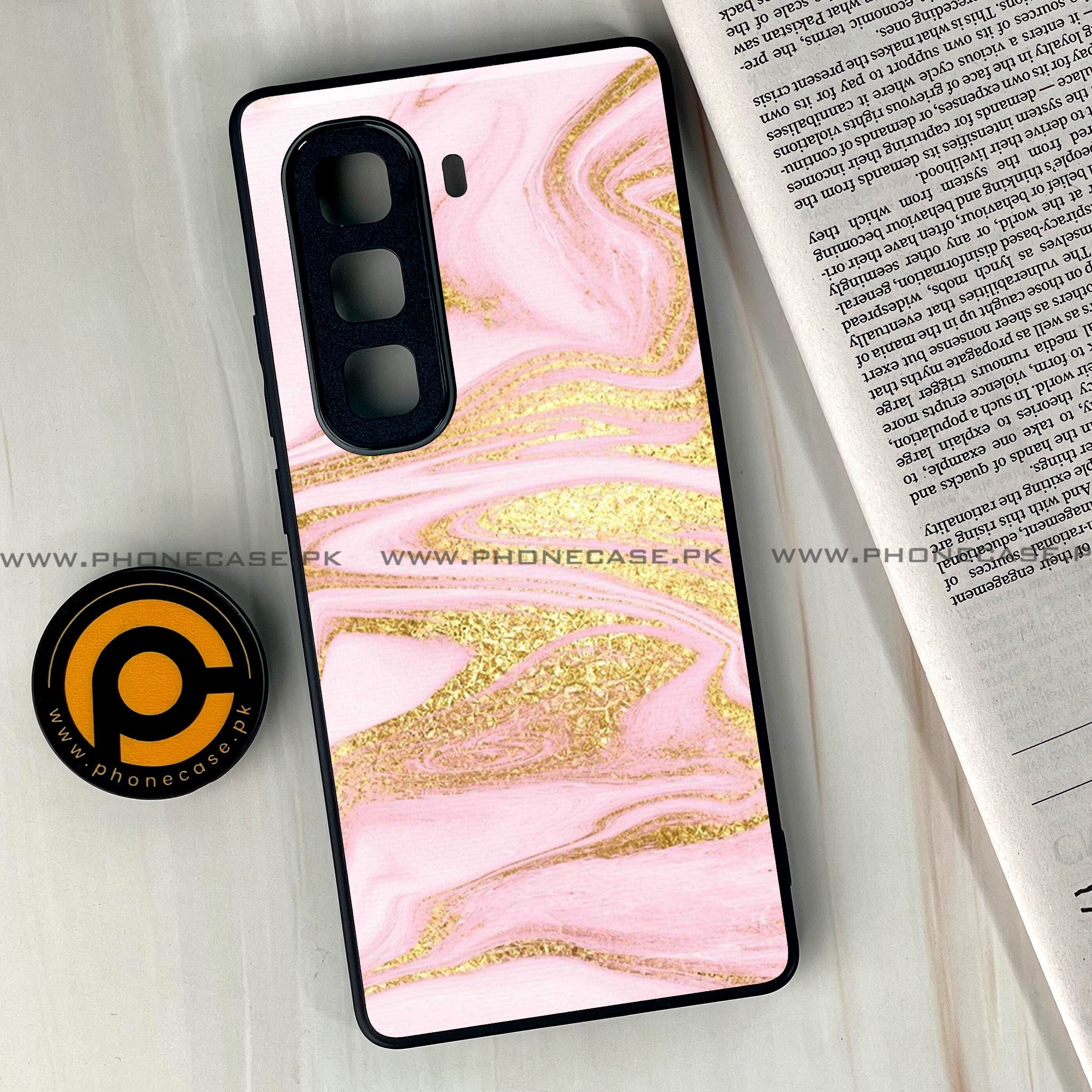 Infinix Hot 60  - Pink Marble Series - Premium Metal Printed soft Bumper shock Proof Case