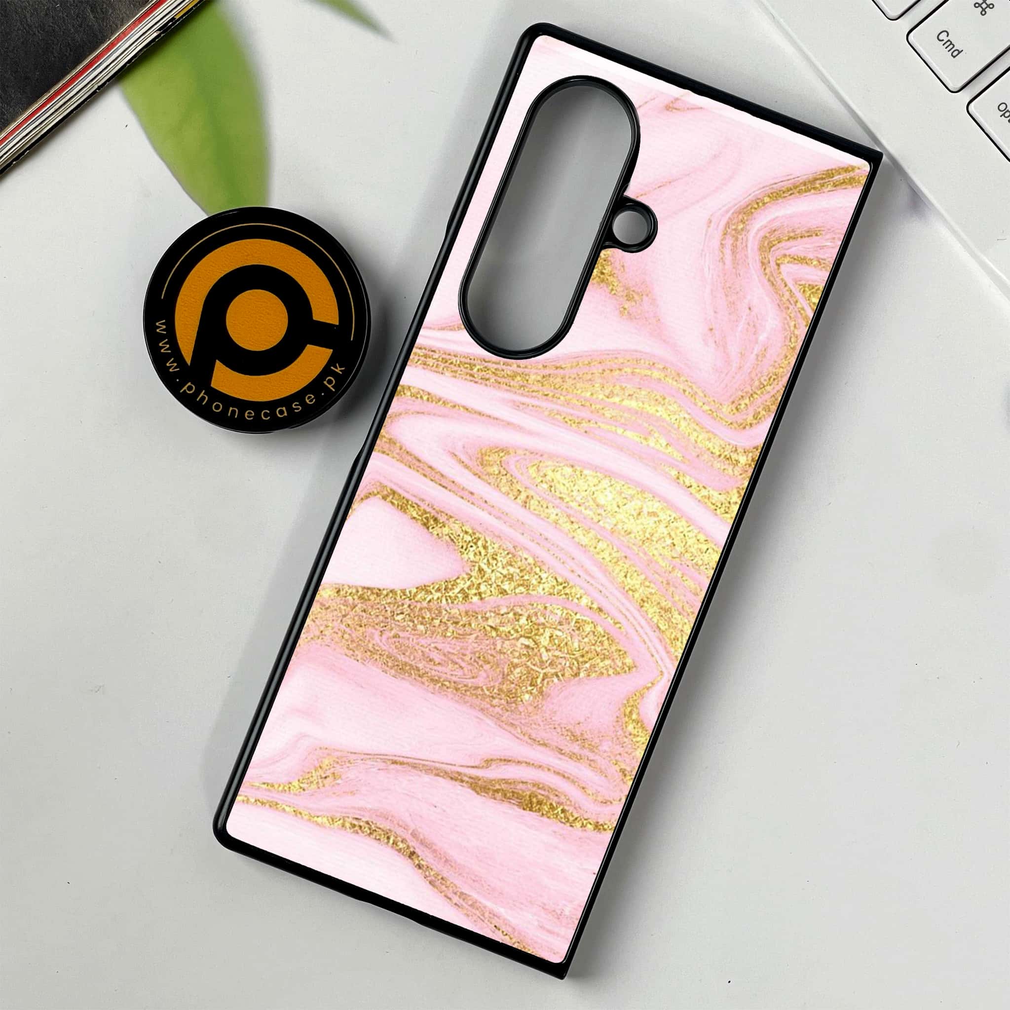Samsung Galaxy Z Fold 7 - Pink Marble Series - Premium Metal Printed soft Bumper shock Proof Case