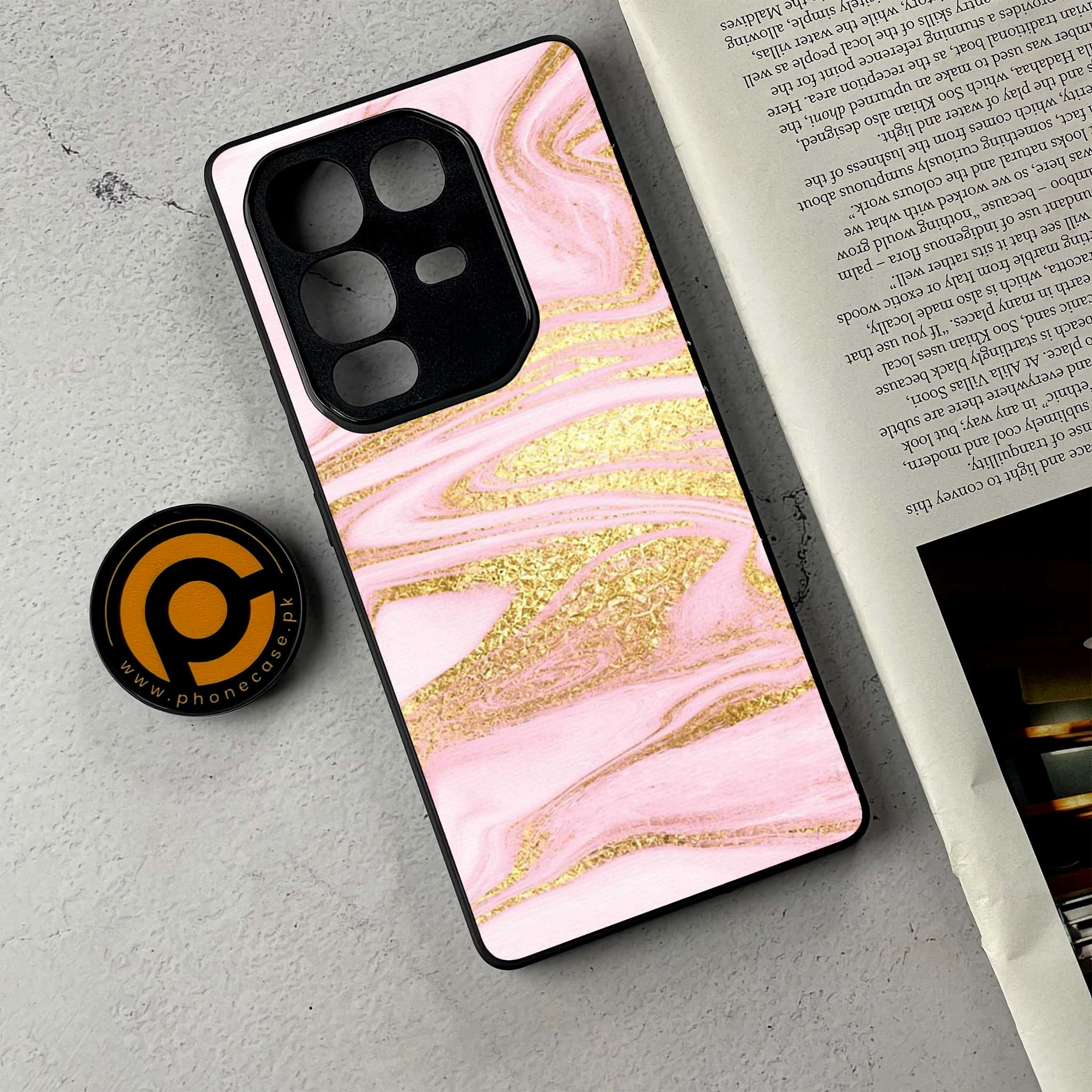 Infinix Note 50 - Pink Marble Series - Premium Metal Printed Soft Bumper Shockproof Case