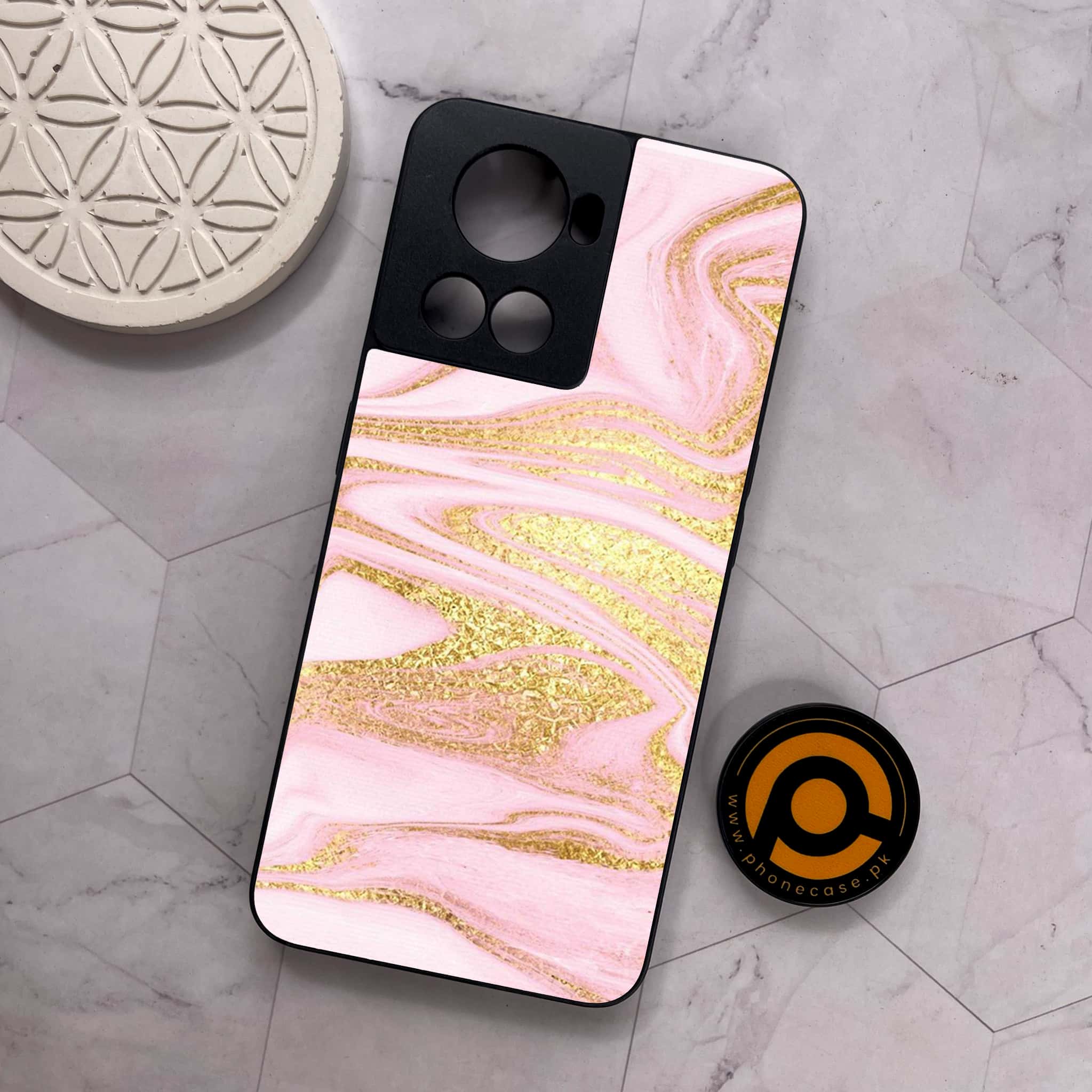 OnePlus 10R -  Pink Marble Series  - Premium Metal Printed soft Bumper shock Proof Case