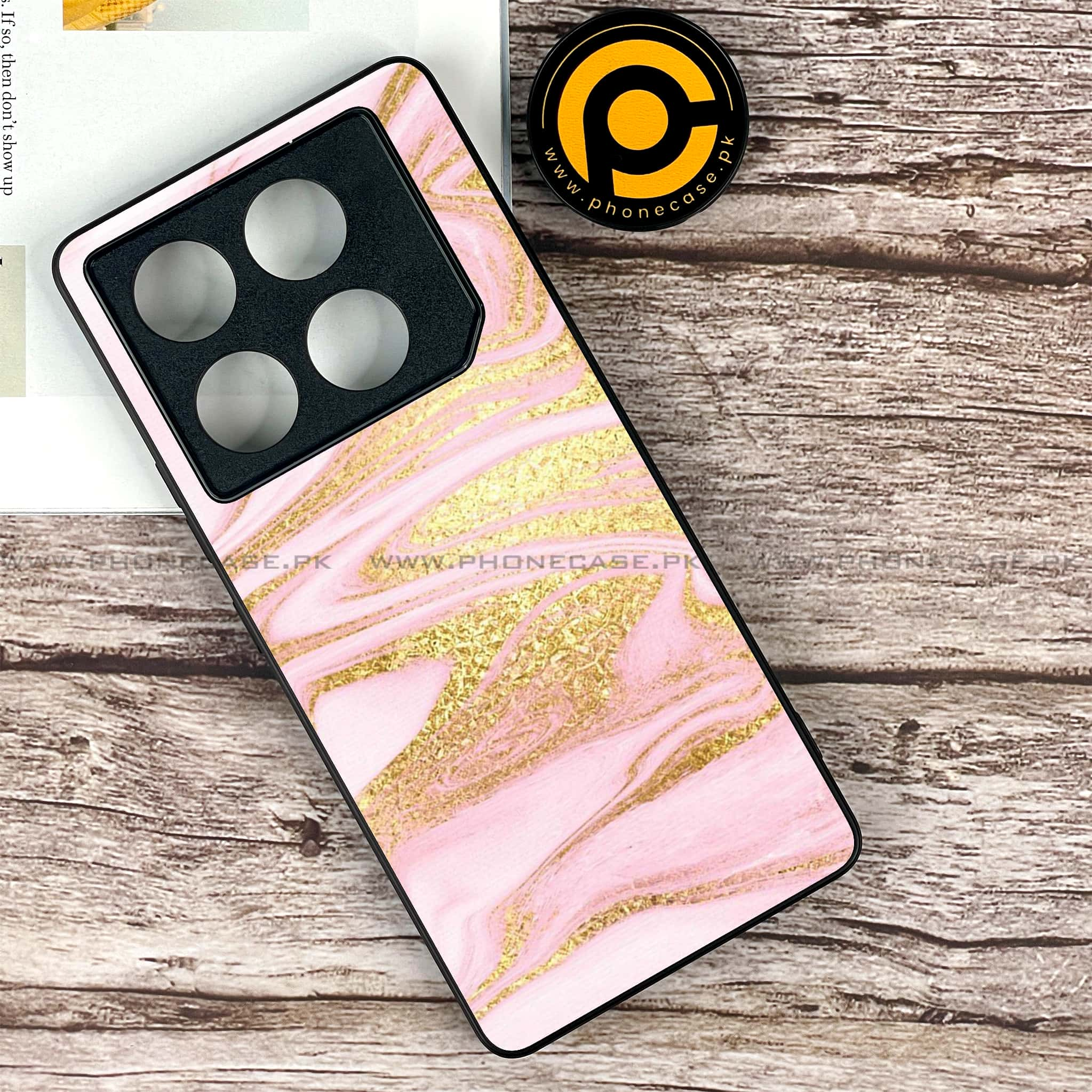 Infinix GT 20 Pro - Pink Marble Series - Premium Printed Glass soft Bumper shock Proof Case