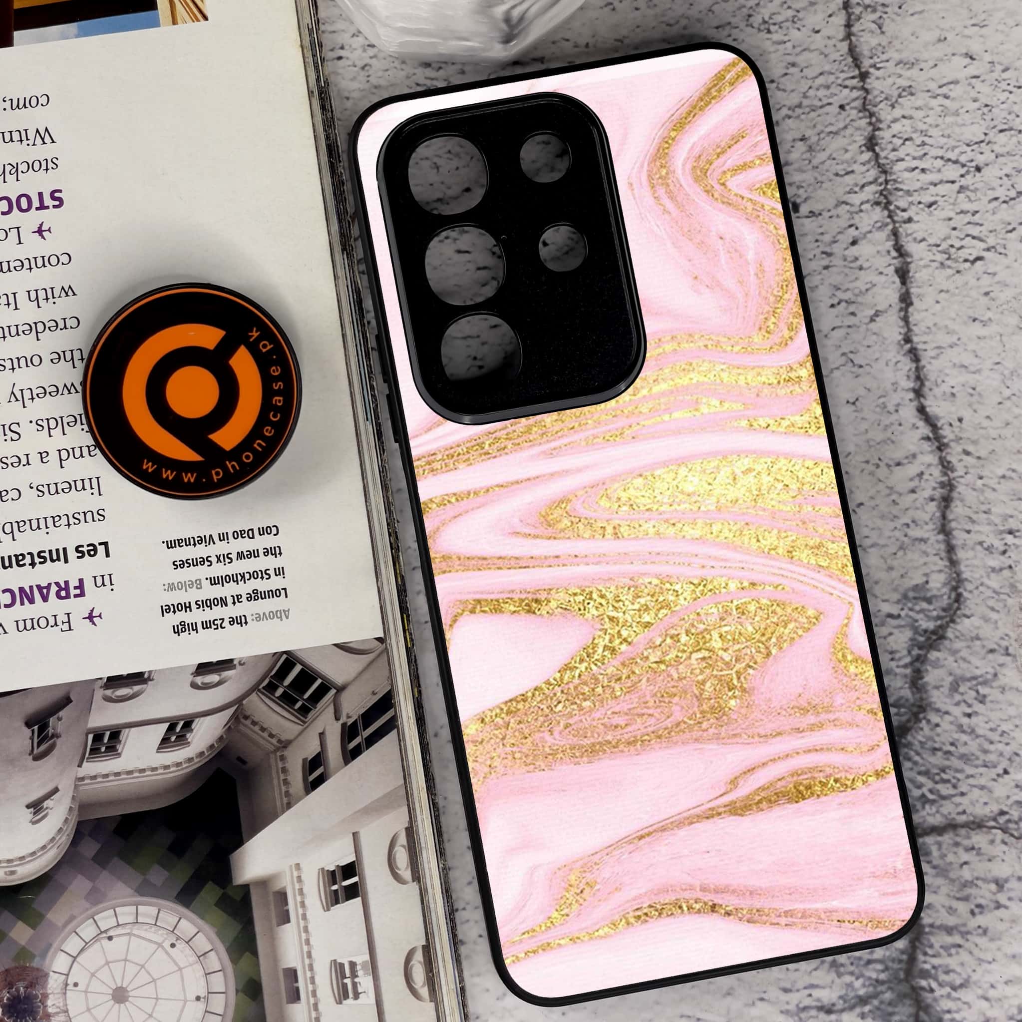 Vivo Y29 4G - Pink Marble Series - Premium Metal Printed soft Bumper Shock Proof Case
