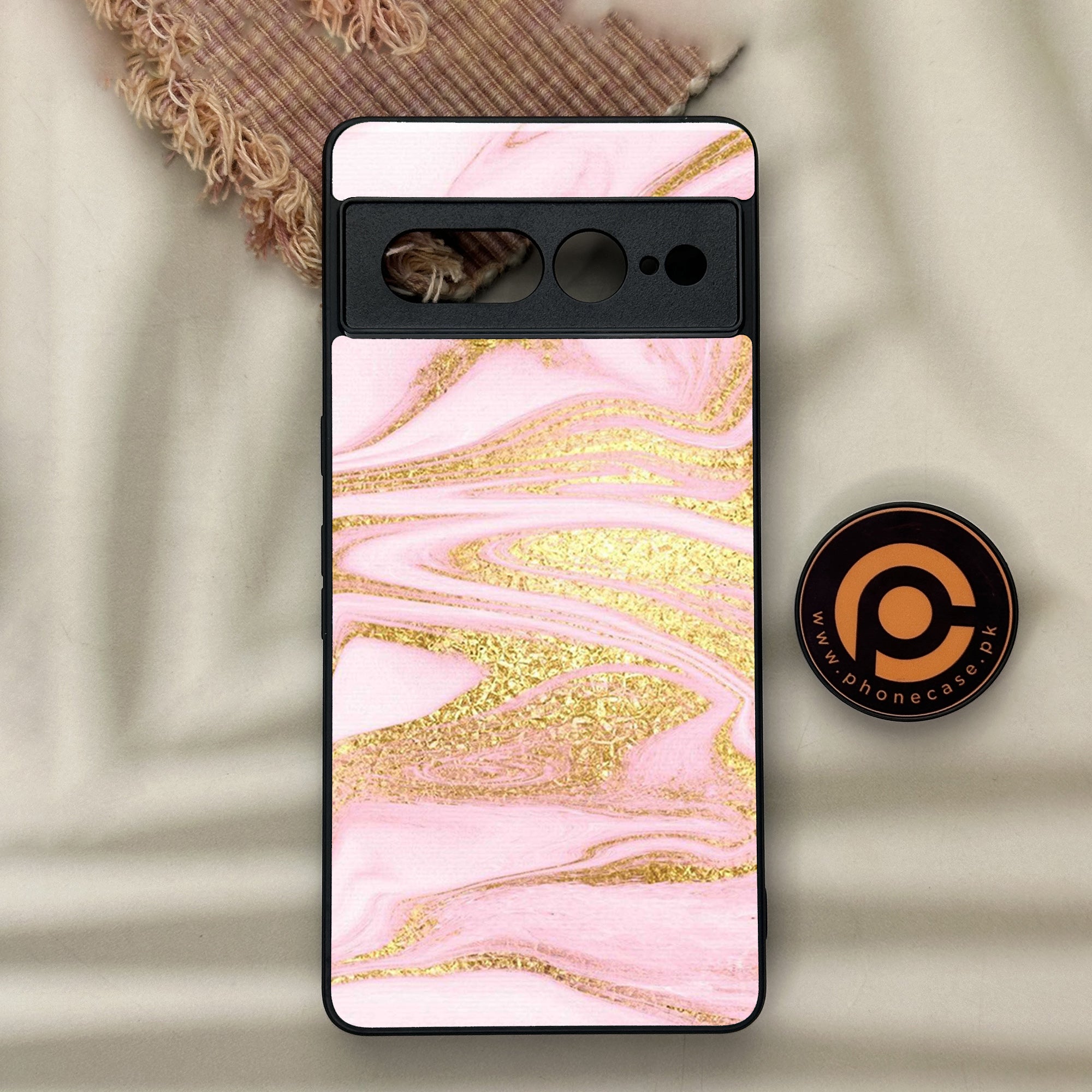 Google Pixel 7 Pro - Pink Marble Series - Premium Metal Printed soft Bumper Shock Proof Case
