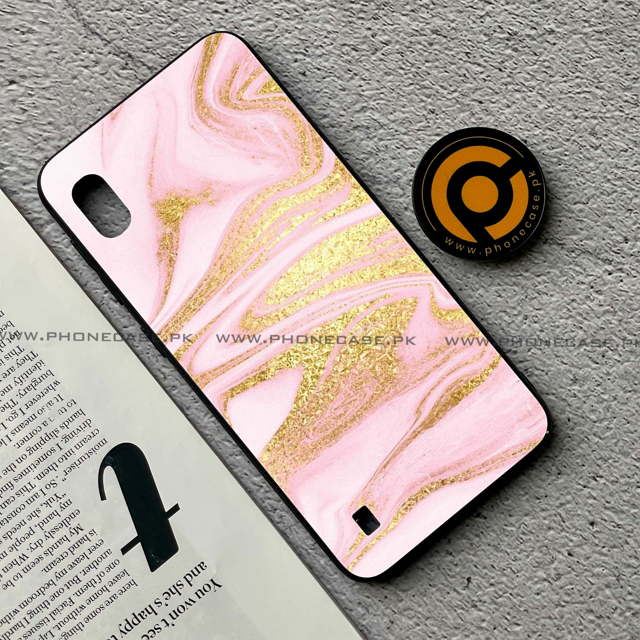 Samsung Galaxy A10 - Pink Marble Series - Premium Printed Glass soft Bumper shock Proof Case