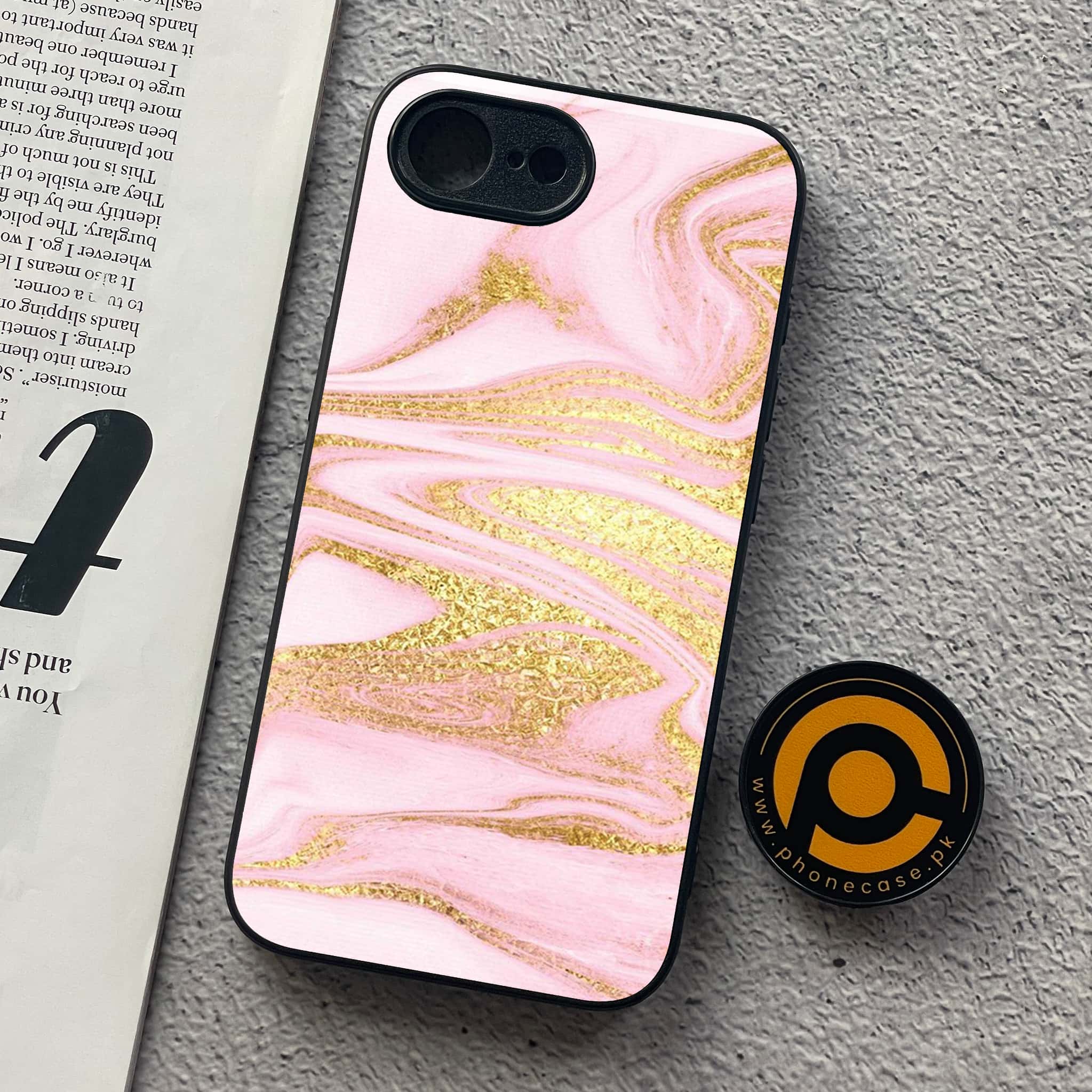 iPhone 16e - Pink Marble Series - Premium Metal  Printed soft Bumper shock Proof Case