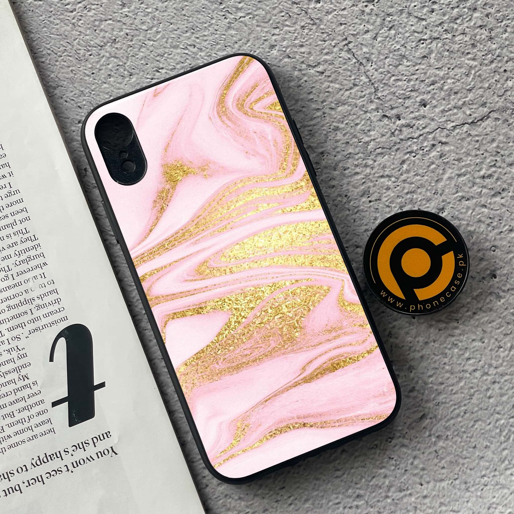 iPhone XR - Pink Marble Series - Premium Metal Printed soft Bumper shock Proof Case