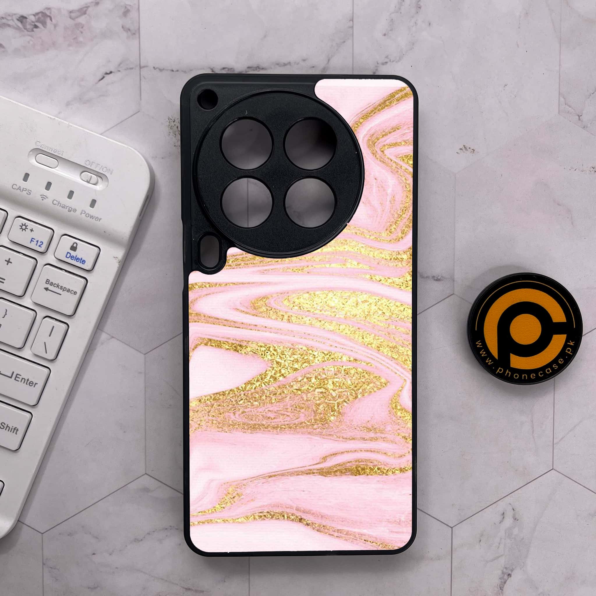 Tecno Camon 30 Premier - Pink Marble Series - Premium Metal Printed soft Bumper shock Proof Case