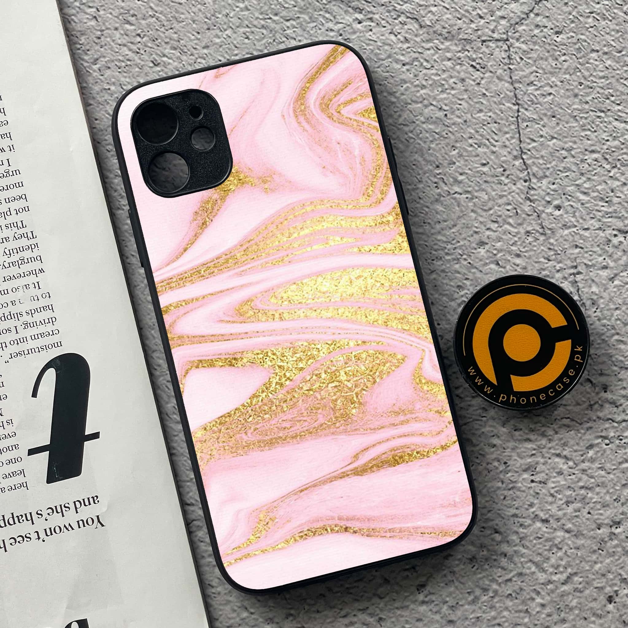 iPhone 11  Pink Marble Series Premium Printed Glass soft Bumper shock Proof Case
