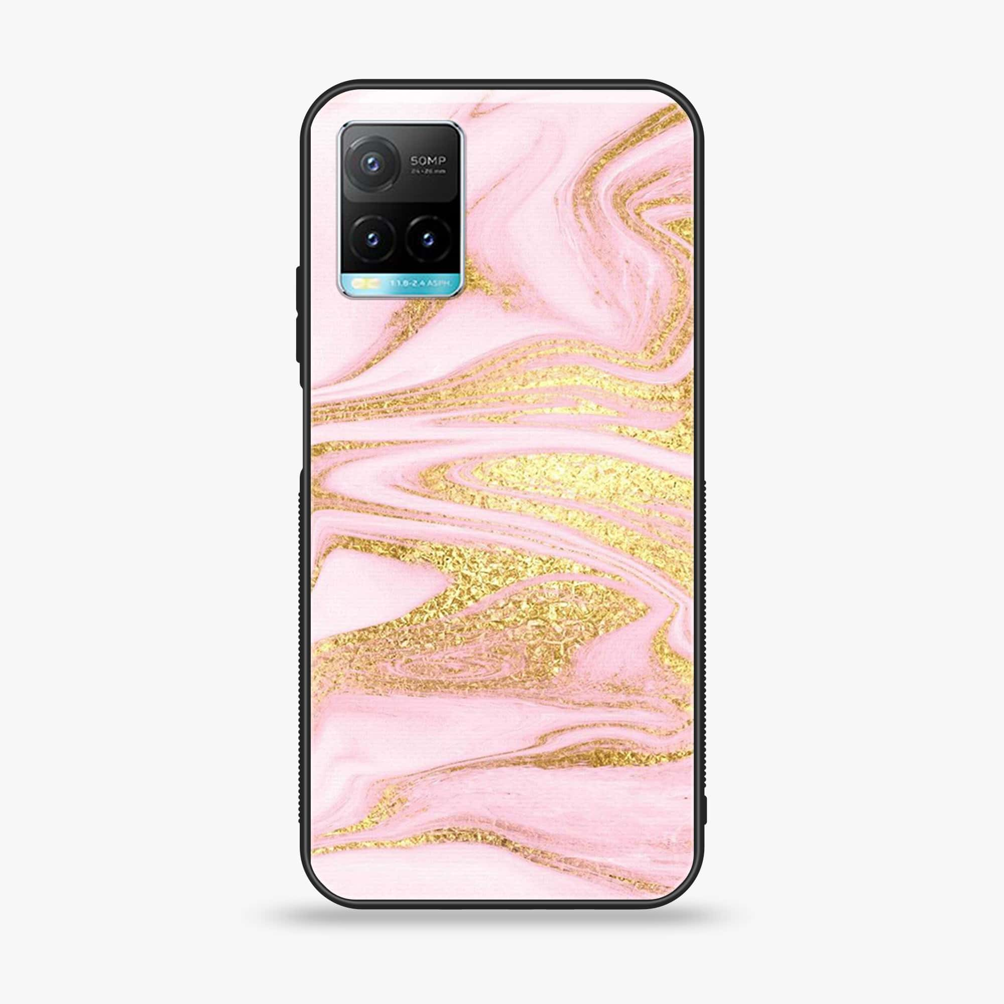 Vivo Y33T Pink Marble Series  Premium Printed Glass soft Bumper shock Proof Case