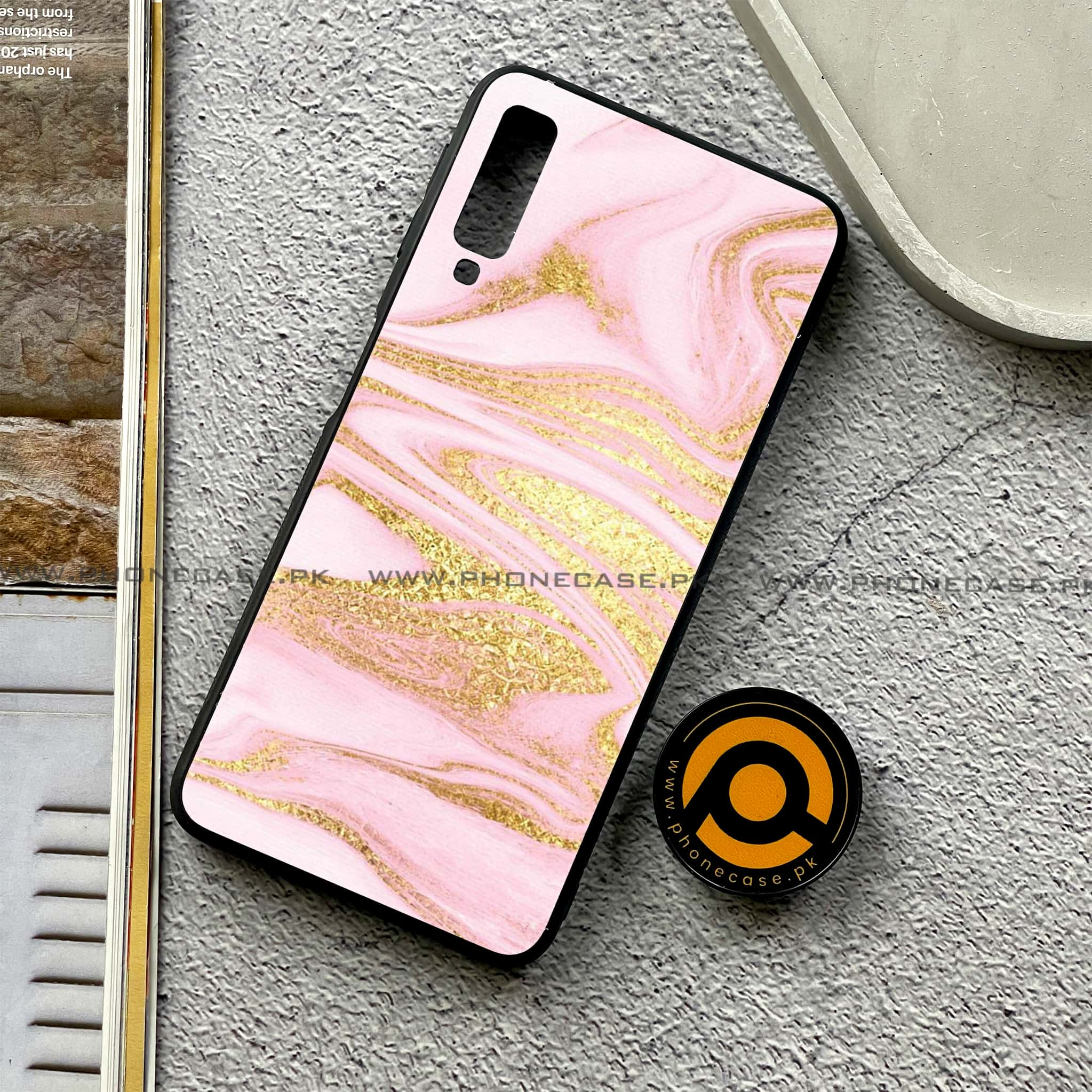 Galaxy A7 2018 - Pink Marble Series - Premium Printed Metal soft Bumper shock Proof Case