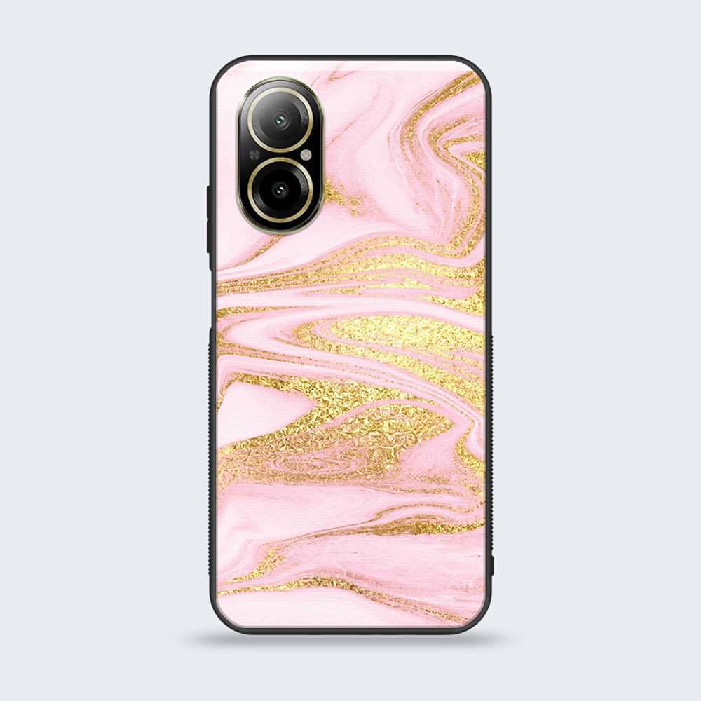 Realme C67 - Pink Marble Series - Premium Printed Glass soft Bumper shock Proof Case