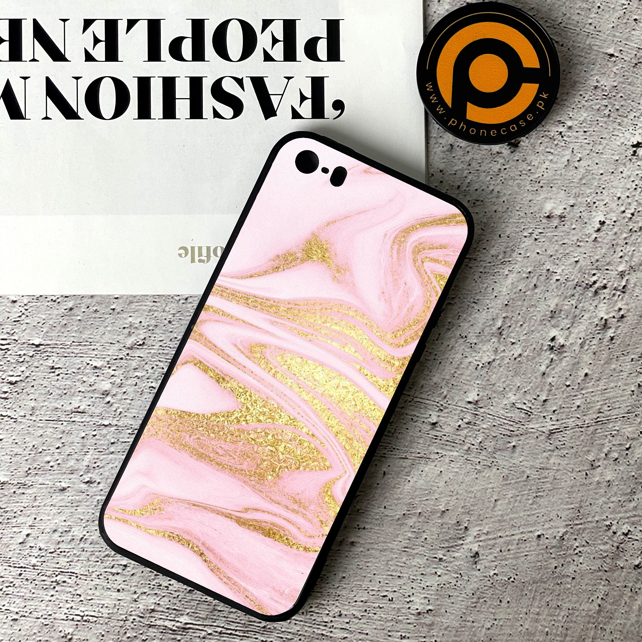 iPhone 5/5c/5s - Pink Marble Series - Premium Printed Glass soft Bumper shock Proof Case