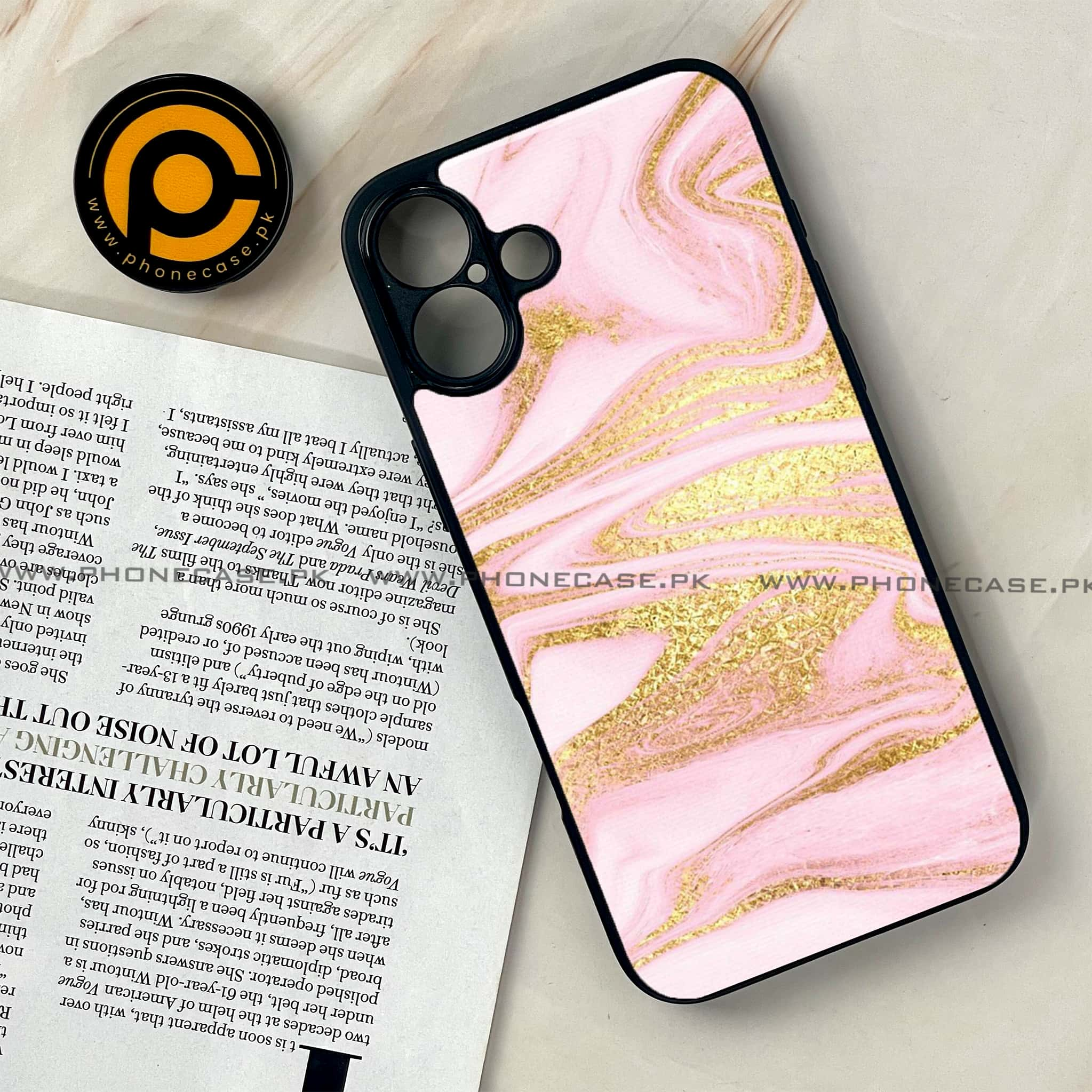 iPhone 16 Plus - Pink Marble Series - Premium Printed Glass soft Bumper shock Proof Case