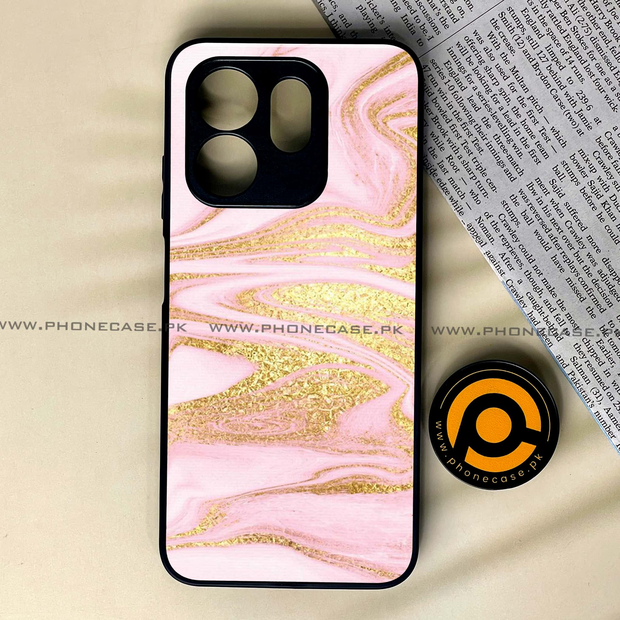 Infinix Smart 9 HD - Pink Marble Series - Premium Metal Printed soft Bumper shock Proof Case