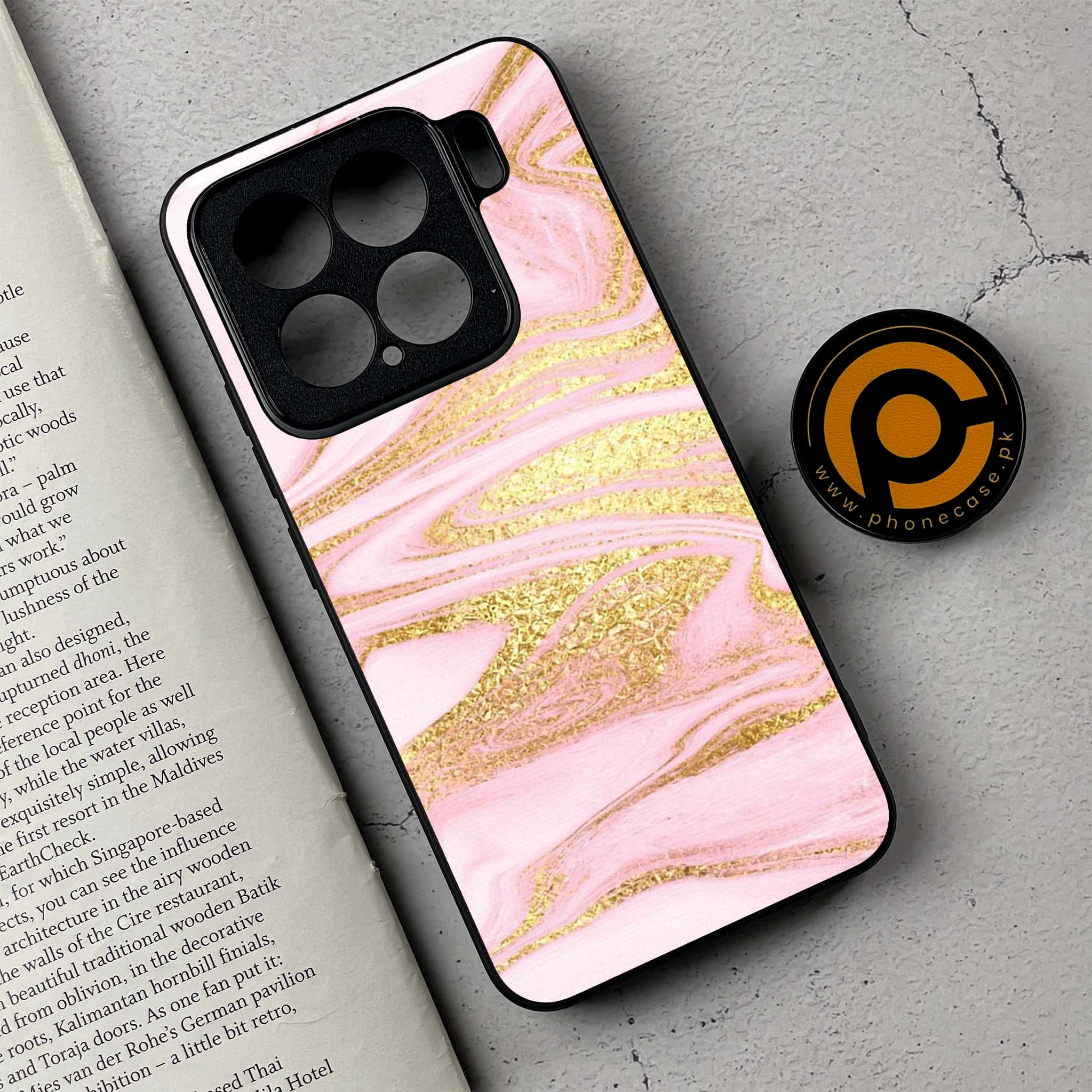 Xiaomi 15 - Pink Marble Series- Premium Metal Printed soft Bumper shock Proof Case