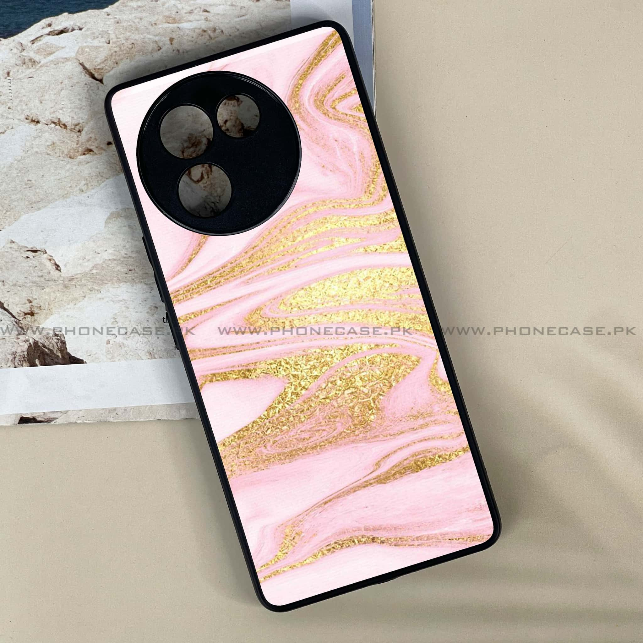 Vivo V30E - Pink Marble Series - Premium Printed Metal soft Bumper shock Proof Case