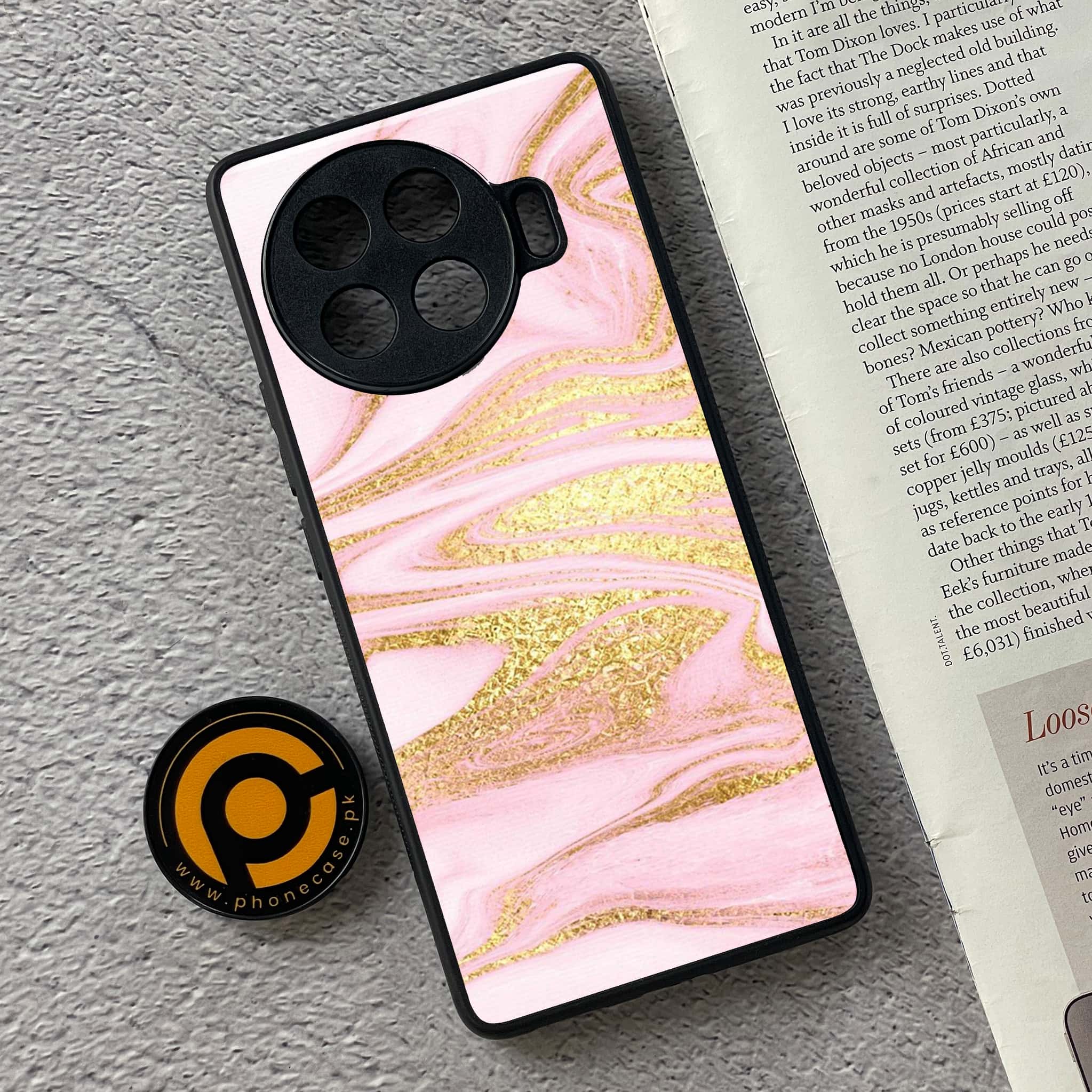 Tecno Spark 20 pro plus - Pink Marble Series - Premium Printed Glass soft Bumper shock Proof Case