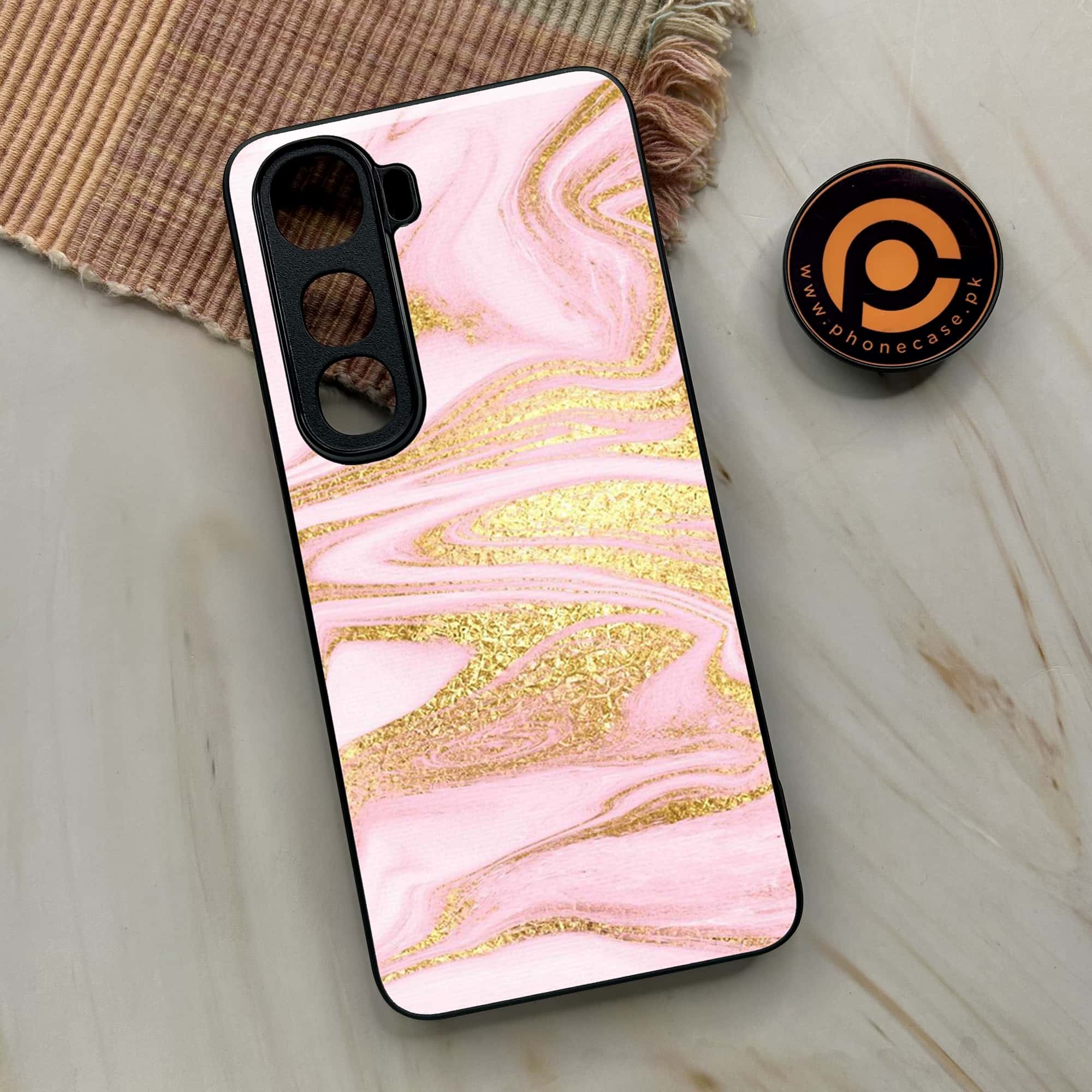 Vivo Y400 - Pink Marble Series - Premium Metal Printed soft Bumper shock Proof Case