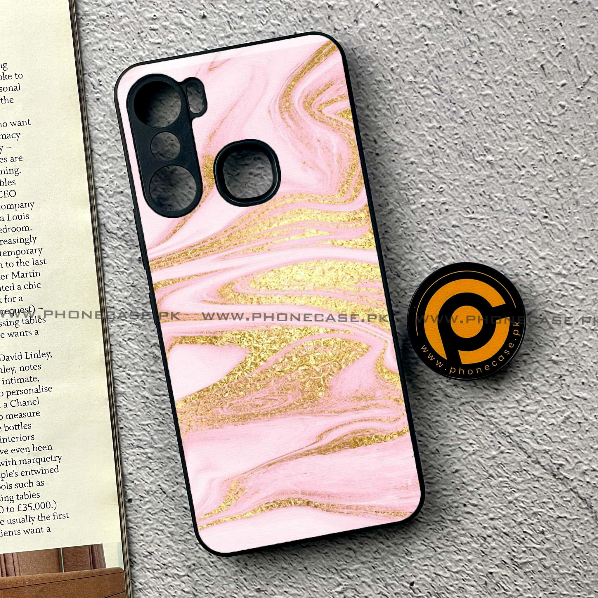 Infinix Hot 12 Pro - Pink Marble Series - Premium Printed Glass soft Bumper shock Proof Case