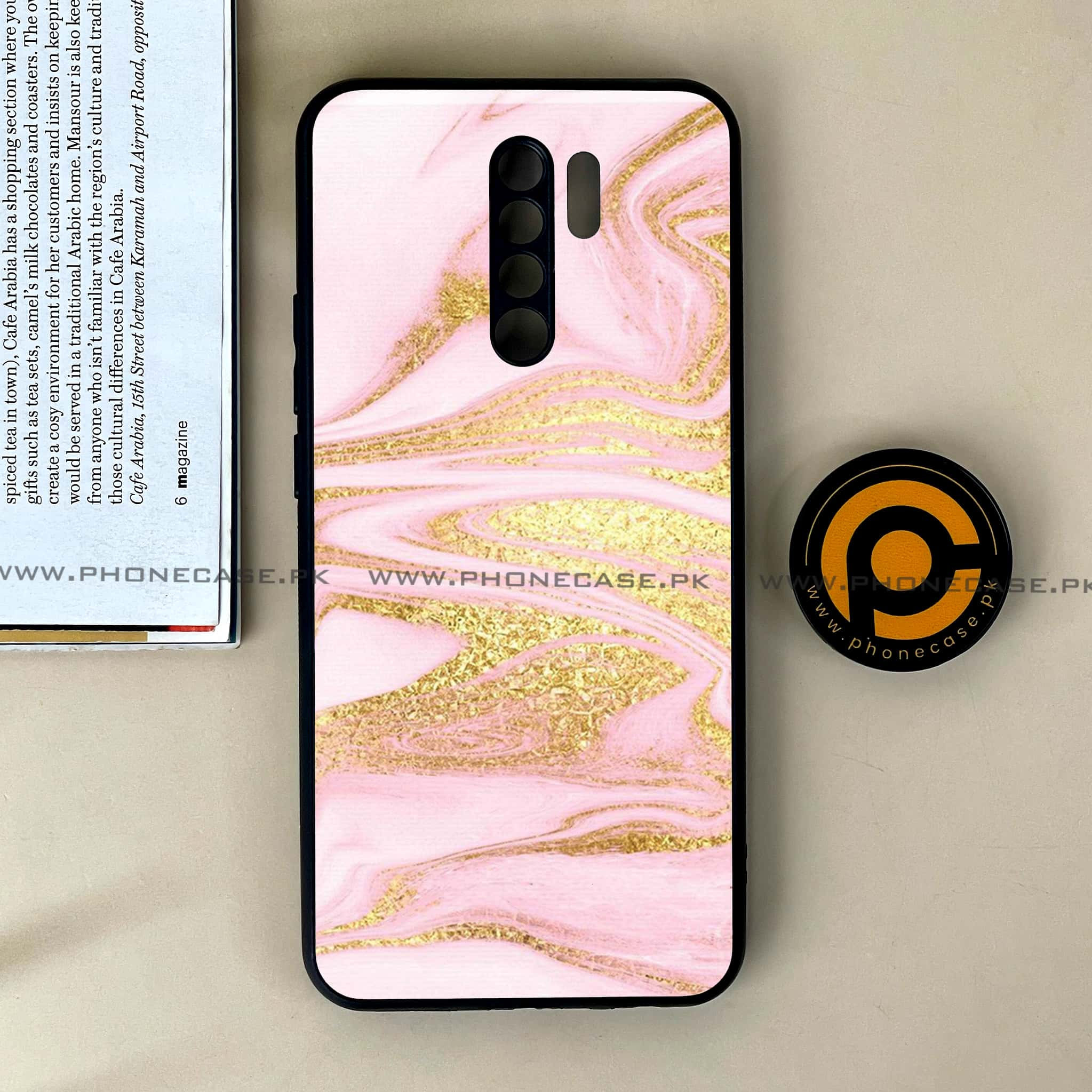 Xiaomi Redmi 9 - Pink Marble Series - Premium Printed Glass soft Bumper shock Proof Case