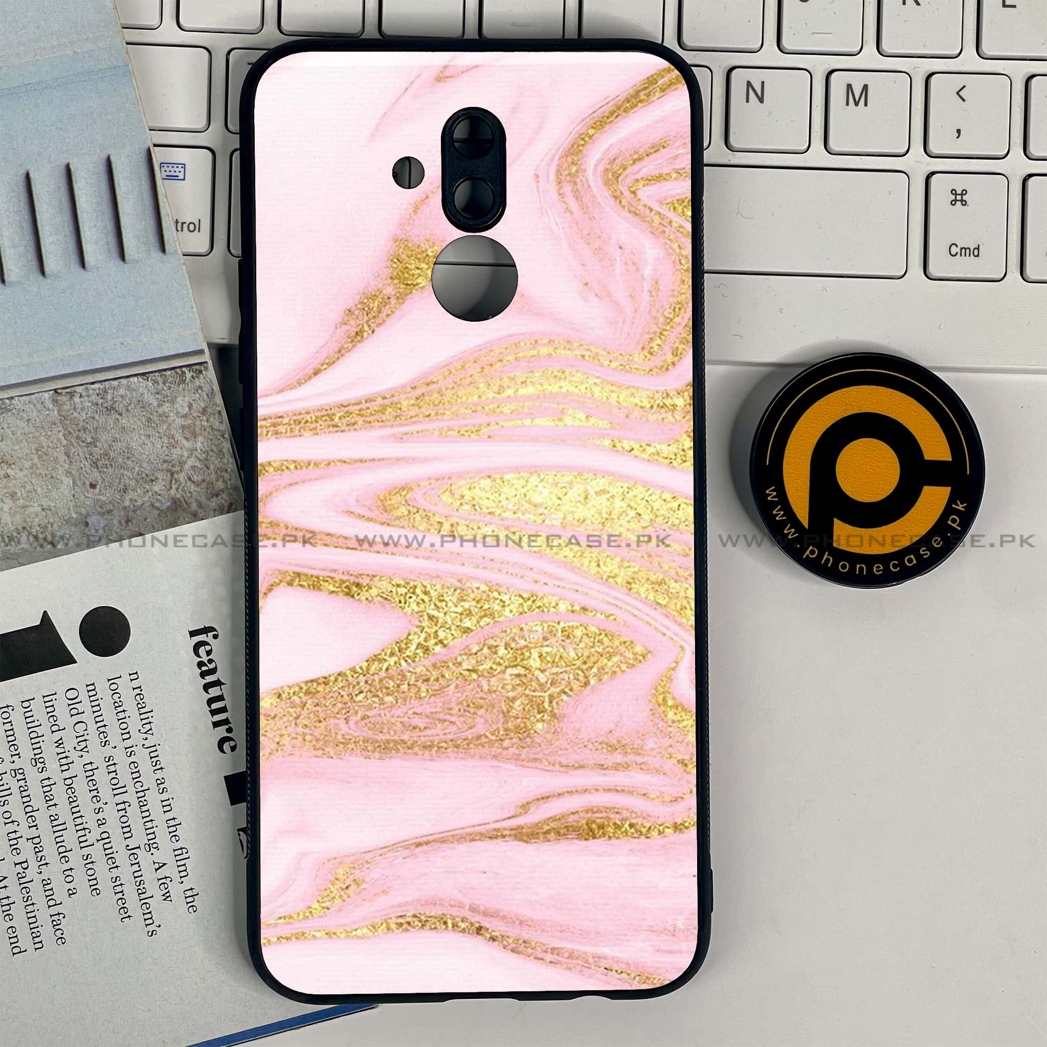 Huawei Mate 20 Lite - Pink Marble Series - Premium Printed Glass soft Bumper shock Proof Case