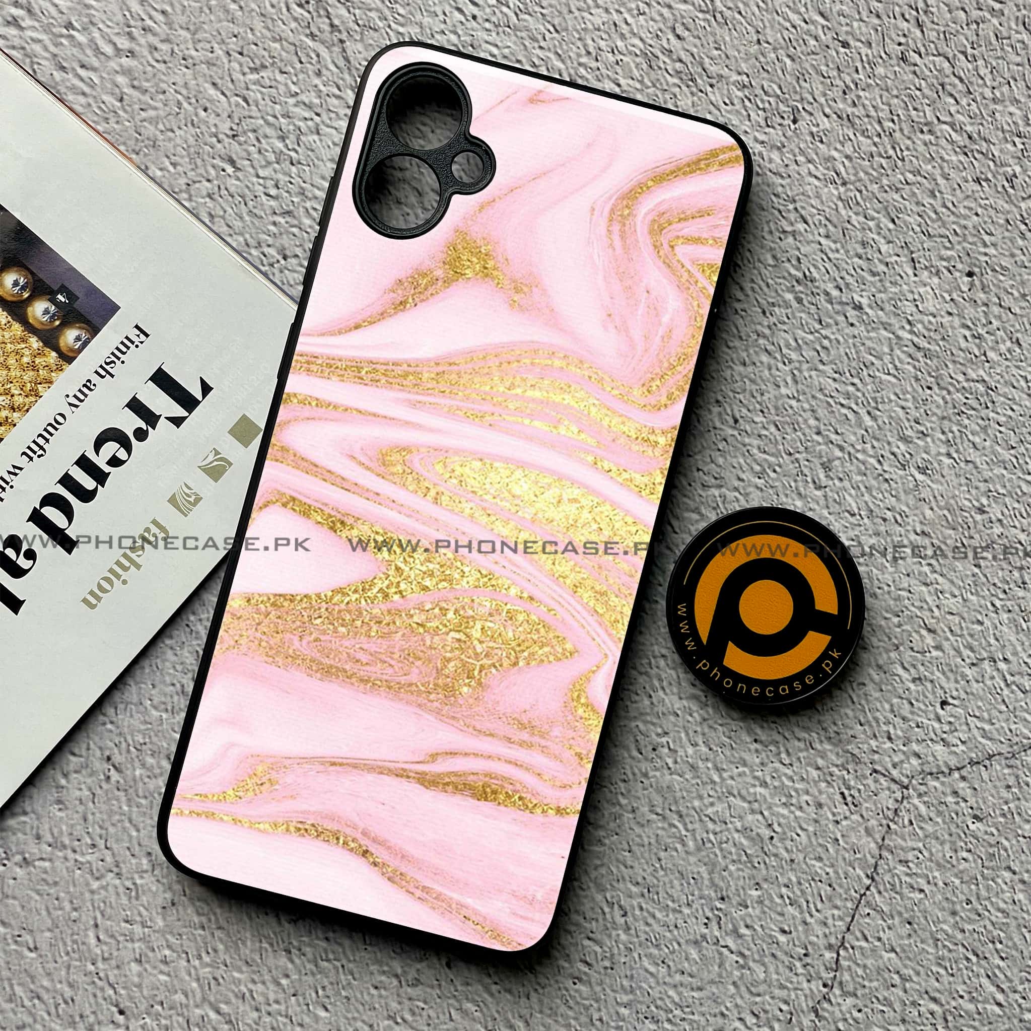 Samsung Galaxy A05 - Pink Marble Series - Premium Metal Printed soft Bumper shock Proof Case