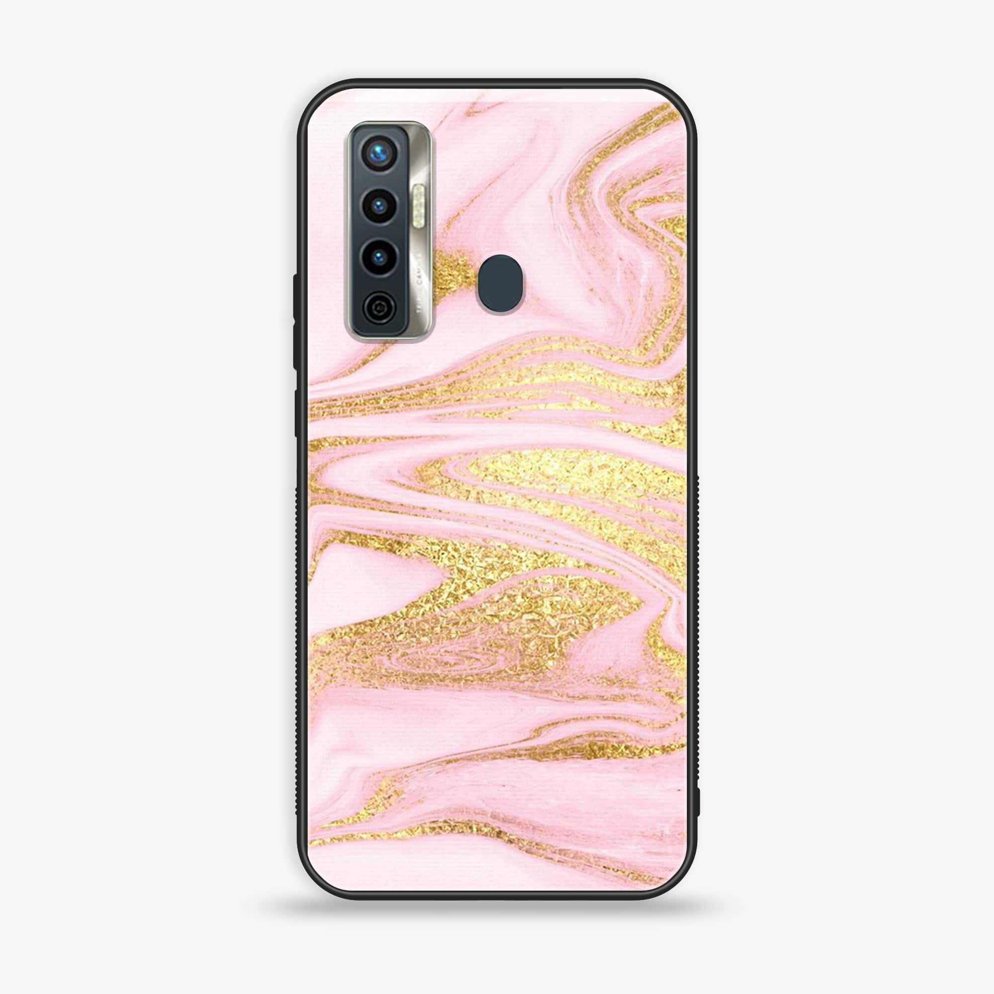 Tecno Camon 17 - Pink Marble Series - Premium Printed Glass soft Bumper shock Proof Case